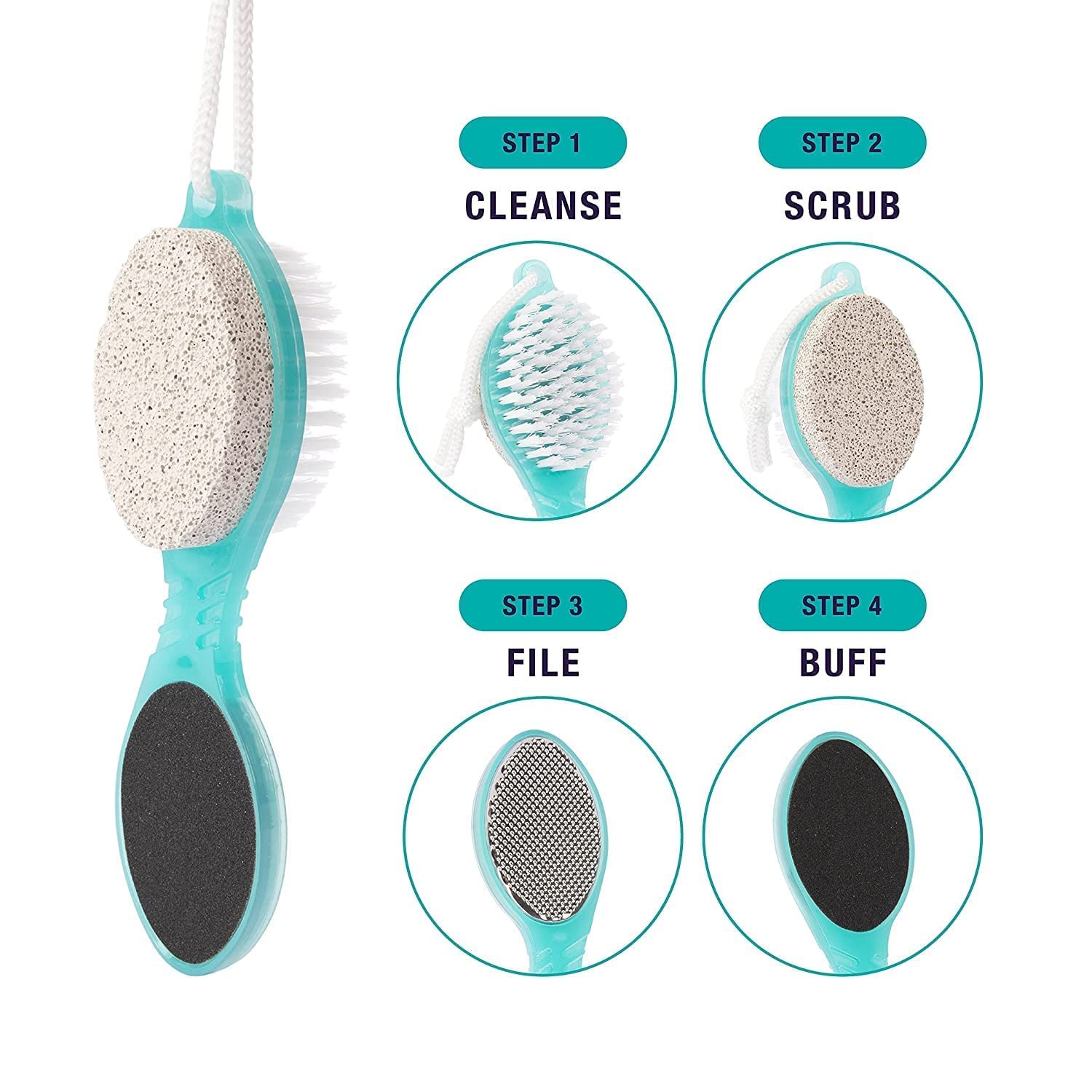Pushkh 4-in-1 Foot Pedicure Brush Set with Pumice Stone, Scrubber & File - Multi-Use Manicure Tool for Soft Feet, Toes & Nails - Exfoliate, Cleanse & Buff - Perfect for Home Spa, Bath & Pedicure Care