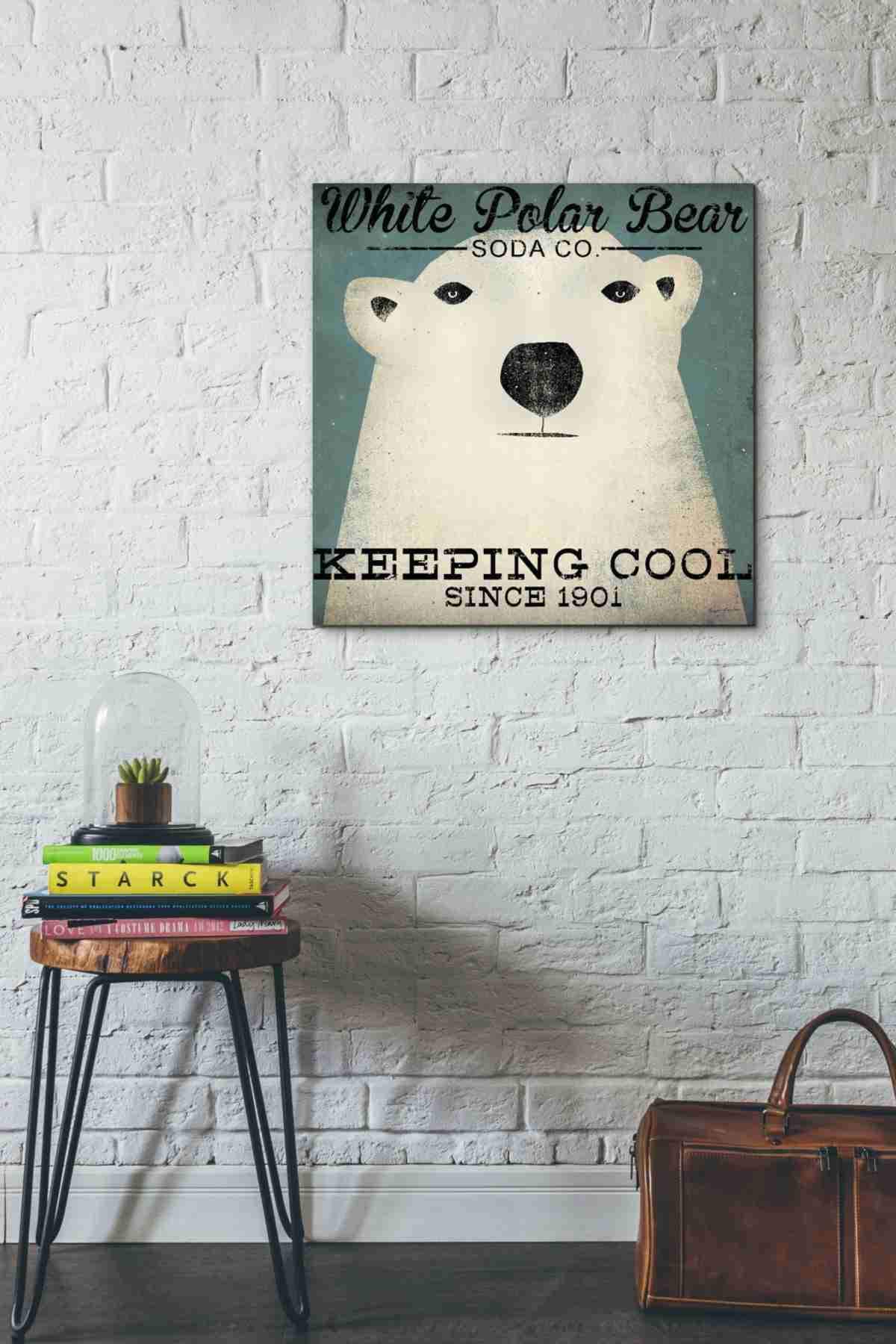 Polar Bear Soda Co Canvas Wall Art by Ryan Fowler - 26x26 Inch Framed Bear Painting for Living Room, Bedroom & Office Decor