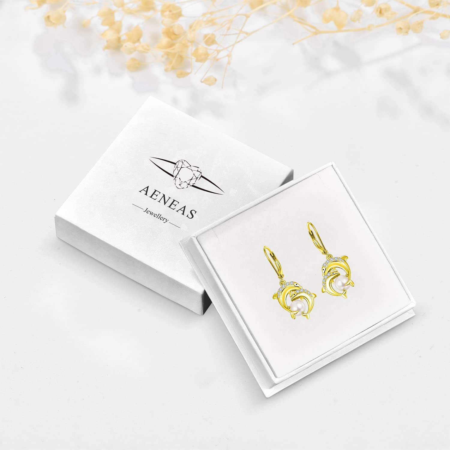AENEAS Sterling Silver Dolphin Pearl Drop Dangle Earrings for Women - Elegant Jewelry Gift for Her, Wife, Mom - Perfect for Beach Parties, Summer Vacations & Ocean-Themed Occasions