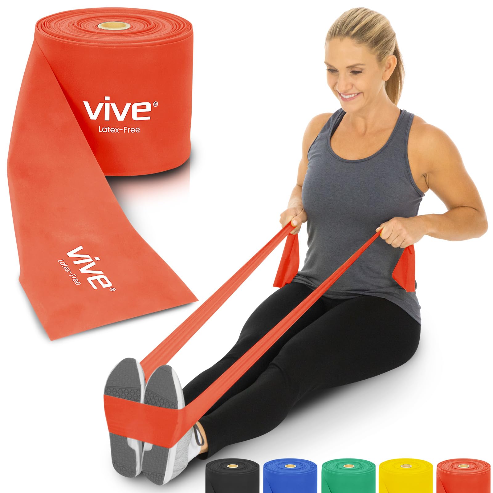 Vive Professional Resistance Bands - 25 Yard Non-Latex Roll for Physical Therapy, Strength Training & Rehabilitation - Upper & Lower Body Workout Elastic Bands for Women & Men - Perfect for Home Gym, Yoga, Pilates and Fitness Training