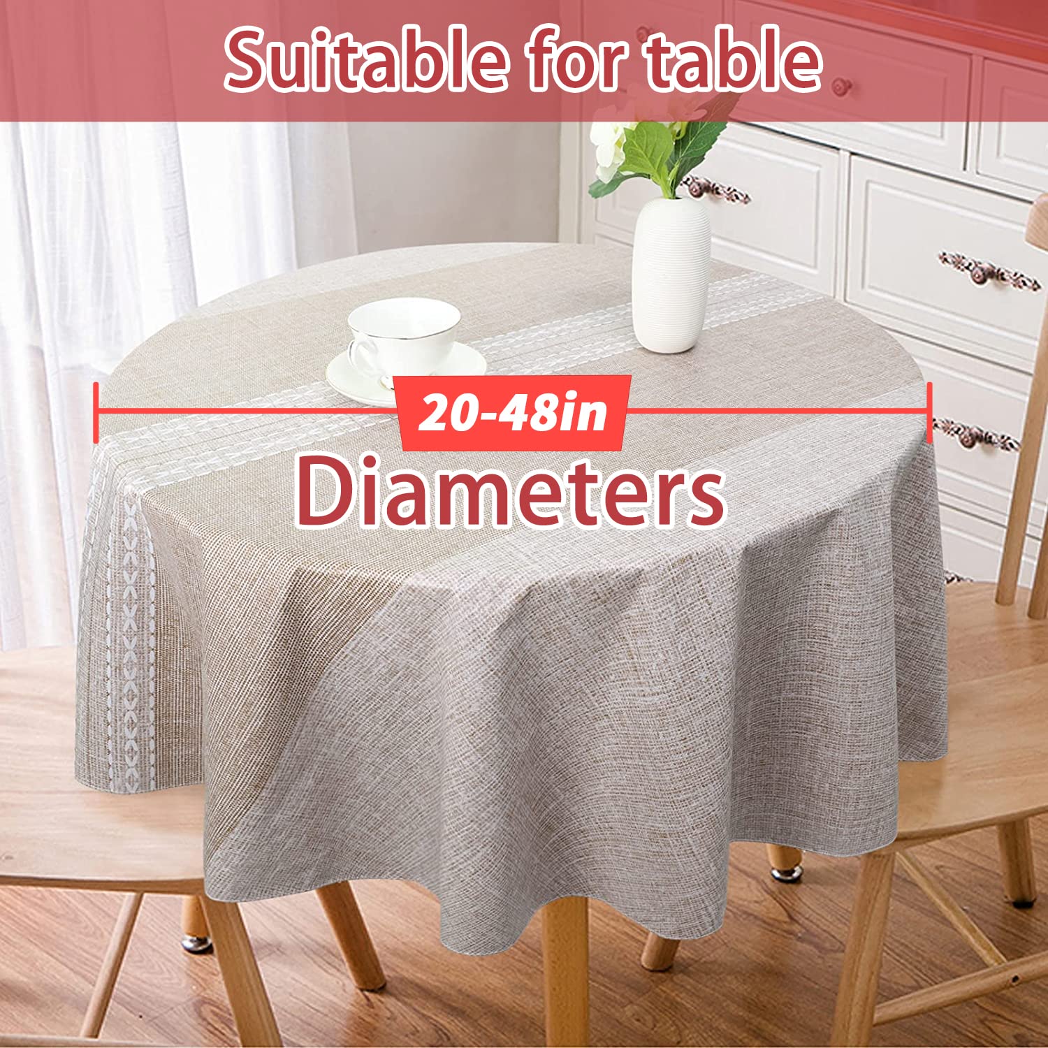 Vonabem 100% Waterproof Round PVC Tablecloth - Checkered Vinyl Table Cover, Oil & Spill Proof, Easy to Clean - Perfect for Indoor & Outdoor Dining, Picnics, BBQs (Black, 60 Inch Round)