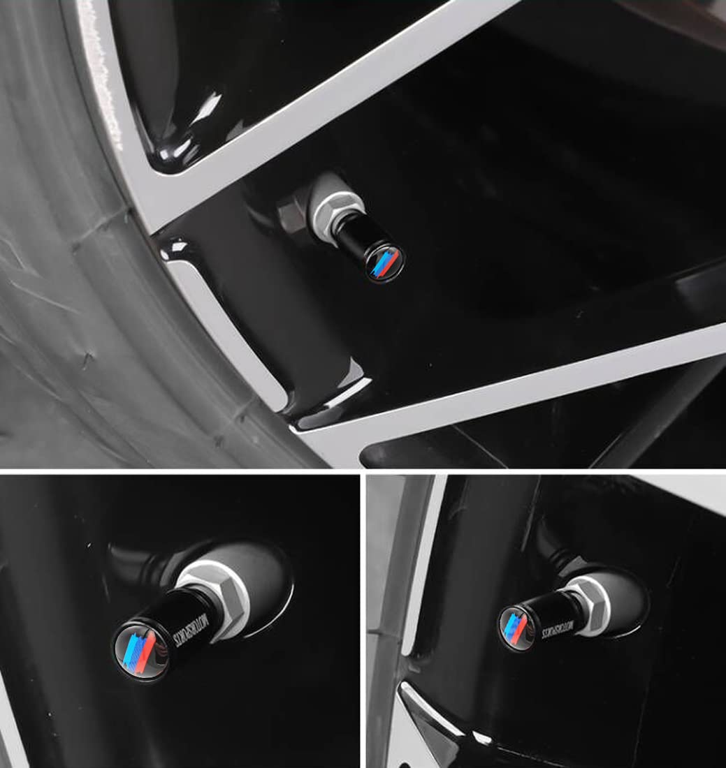 BMW 1 2 3 4 5 6 7 Series Wheel Tire Valve Stem Caps - Black (4 Pack) | Durable Metal Air Valve Caps for Car, SUV, Truck | Weatherproof & Rustproof Accessories for All-Season Protection
