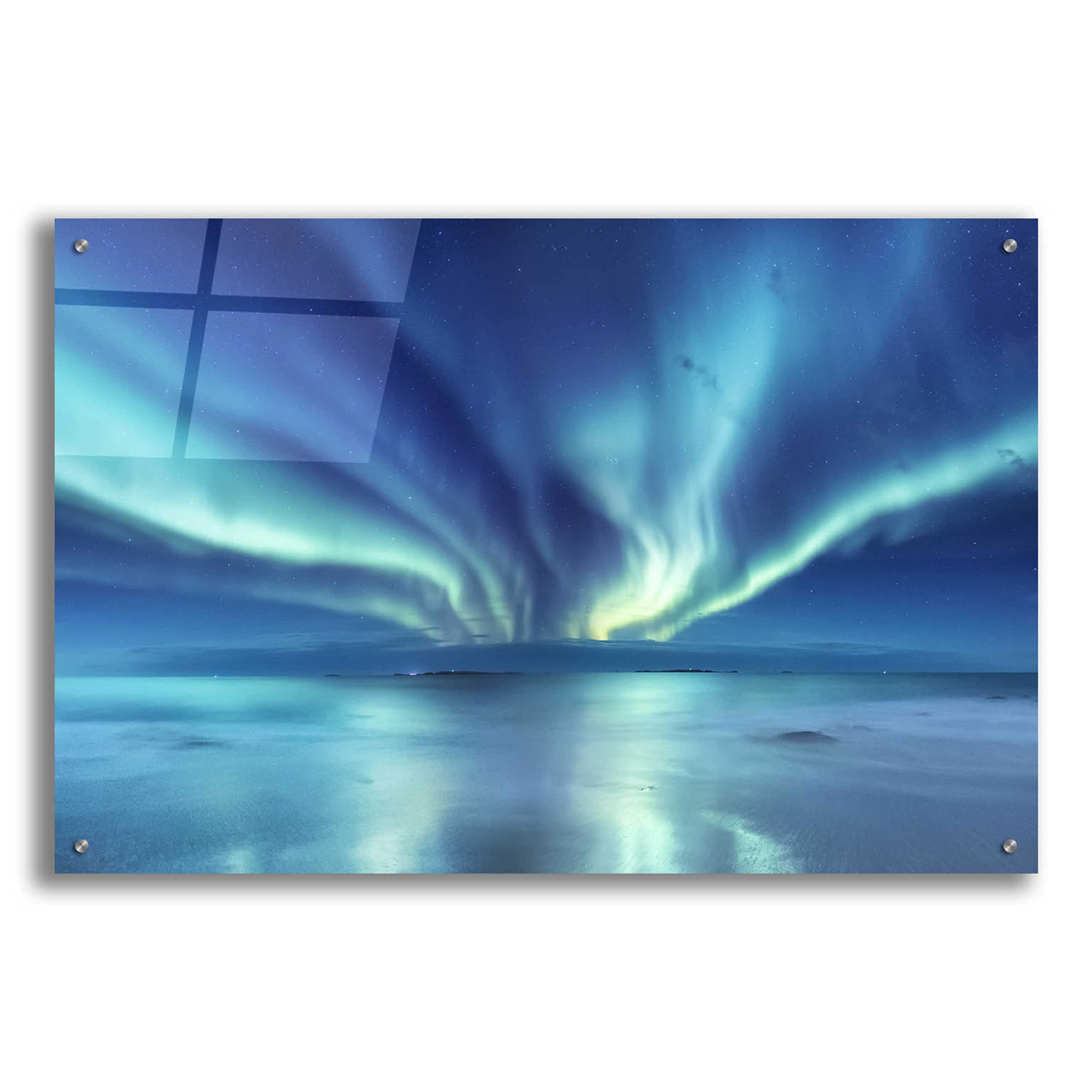 Epic Art 'Northern Lights in The Lofoten Islands Norway 3' - Acrylic Glass Wall Art Print 36x24 Inches - Stunning Home & Office Decor for Living Room, Bedroom, or Gift