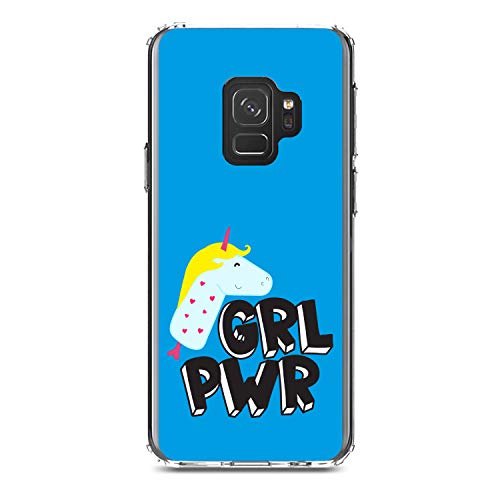 Girl Power - GRL PWR - Unicorn Blue Background On Clear Case