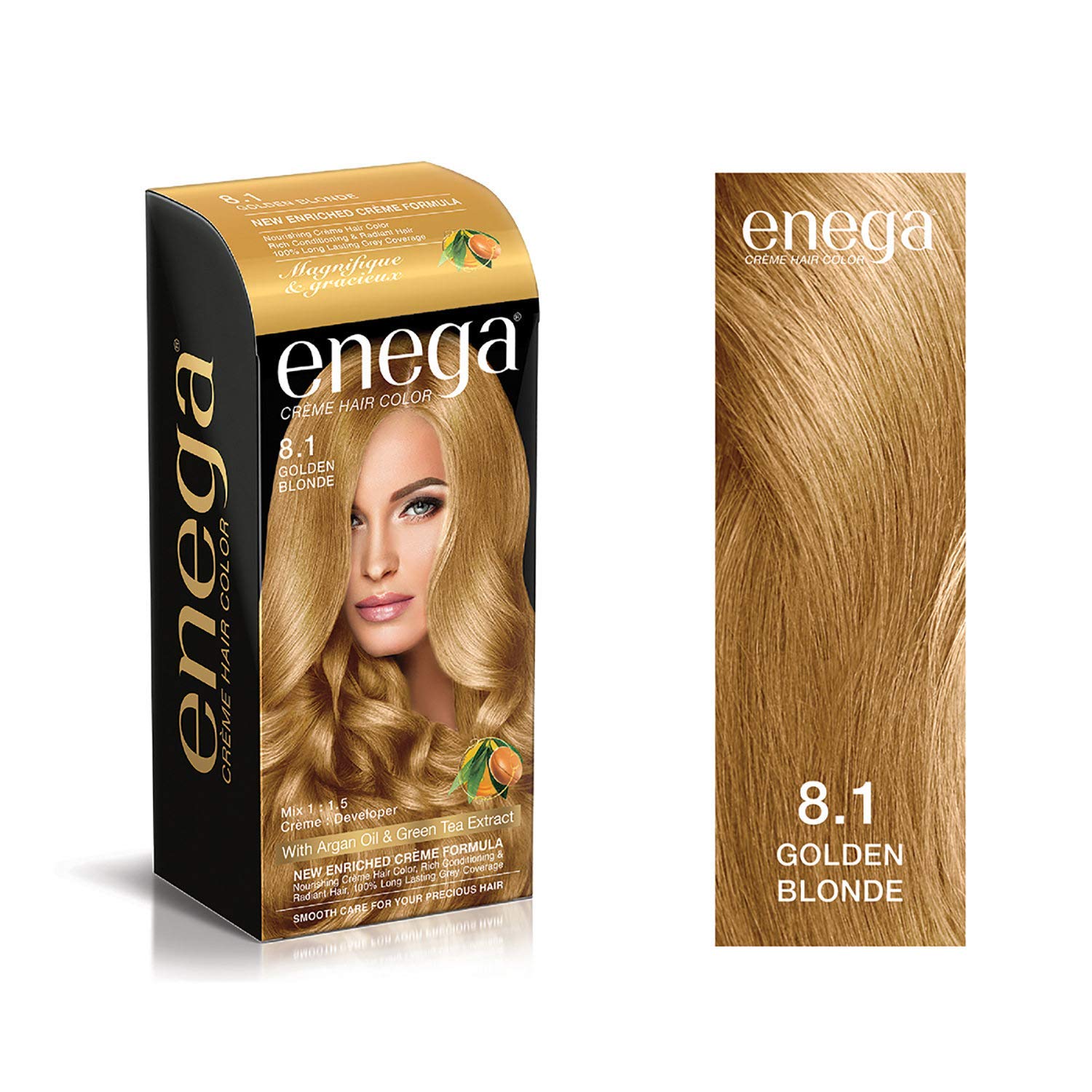 Enega Ammonia-Free Long Lasting Gray Coverage Hair Color Cream with Argan Oil & Green Tea Extract - 150ml (Golden Blonde) | Pack of 1 | Perfect for At-Home Hair Coloring & Touch-Ups