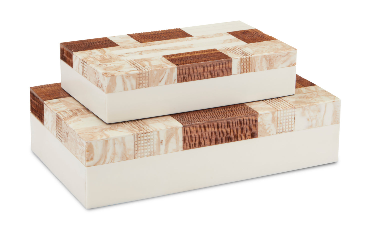 Vintage 1940s Beige Brown Ivory Natural Box Set of 2 - Perfect for Home Decor, Gift Giving & Collectors