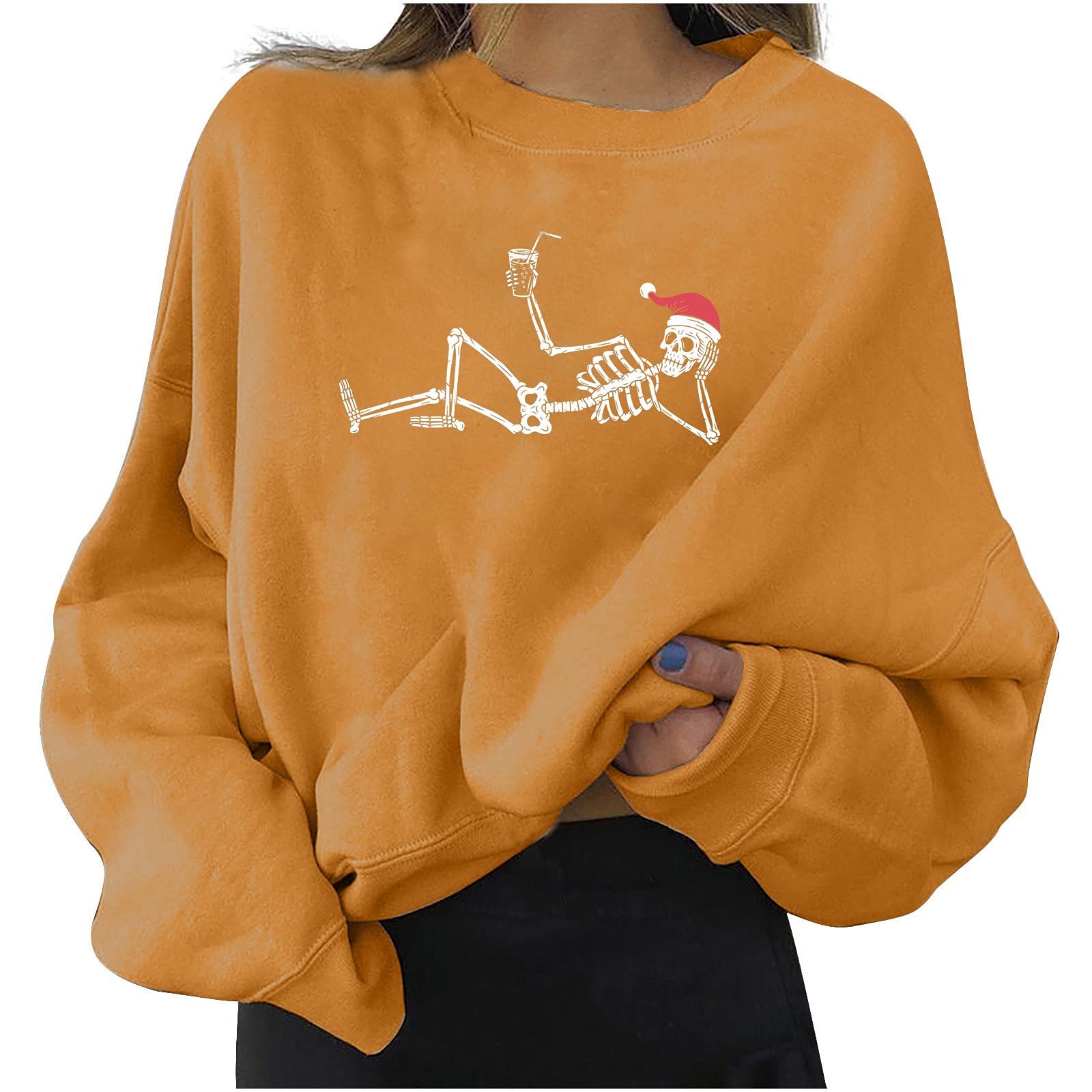 Funny Ugly Christmas Sweater for Women - Cozy Long Sleeve Pullover Hoodie with Holiday Print (Yellow) | Perfect for Ugly Christmas Party, Office Holiday Events & Family Gatherings