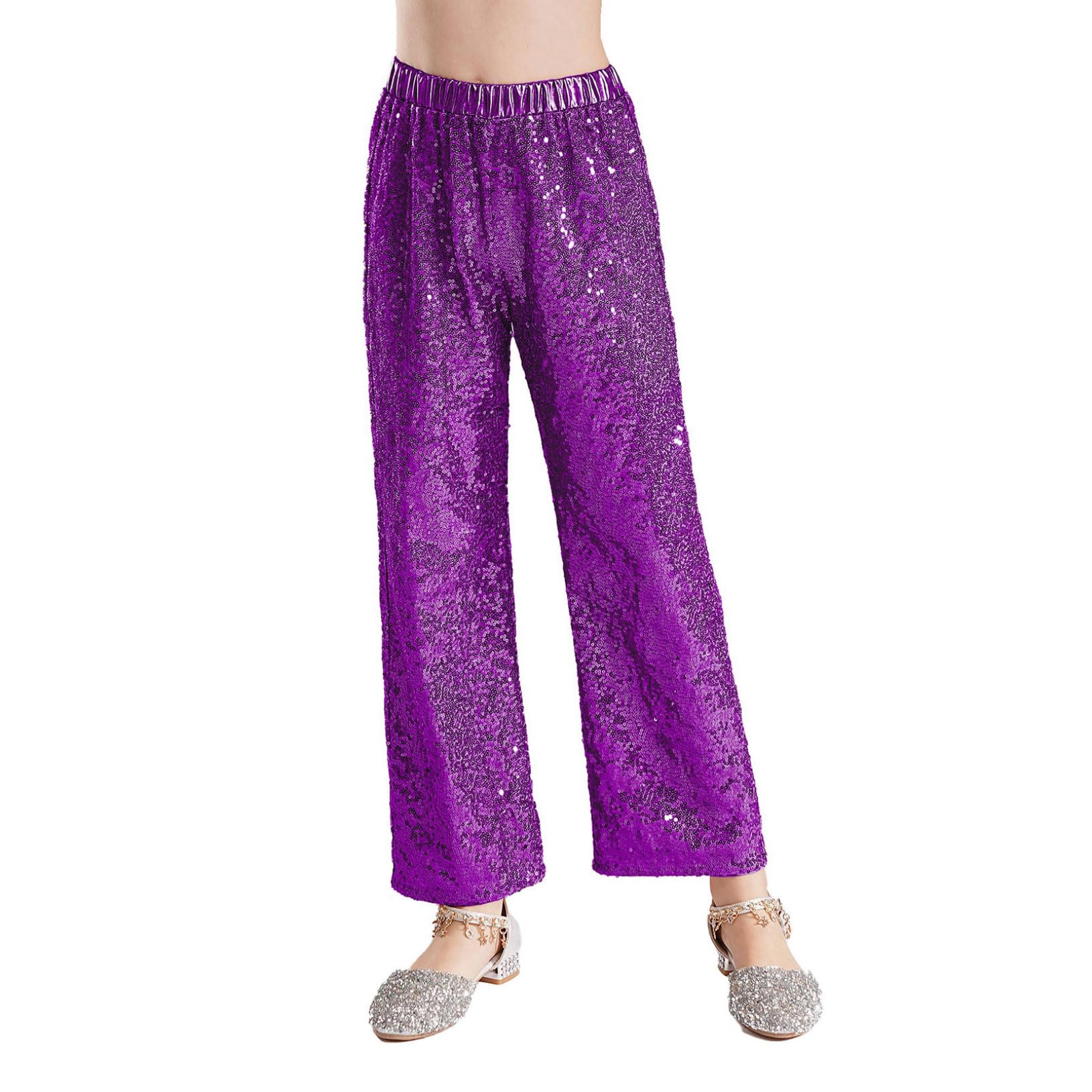 Shiny Disco Dance Pants for Kids - Girls & Boys Jazz Hip Hop Performance Costume, Stretchy Flared Leggings for Street Dance, Yoga & Halloween Outfits - Perfect for Dance Recitals, Parties & Cosplay