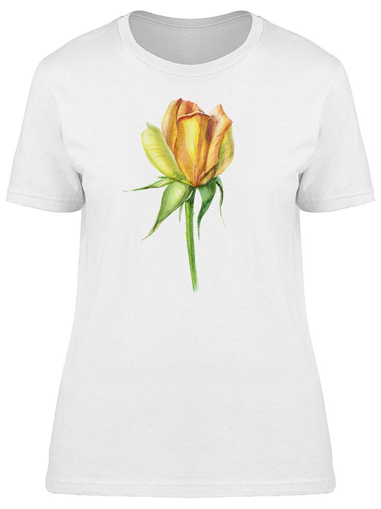 Smartprints Women's Cute Yellow Watercolor Rose Bud T-Shirt - Soft Cotton Casual Tee for Spring Outfits & Summer Fashion