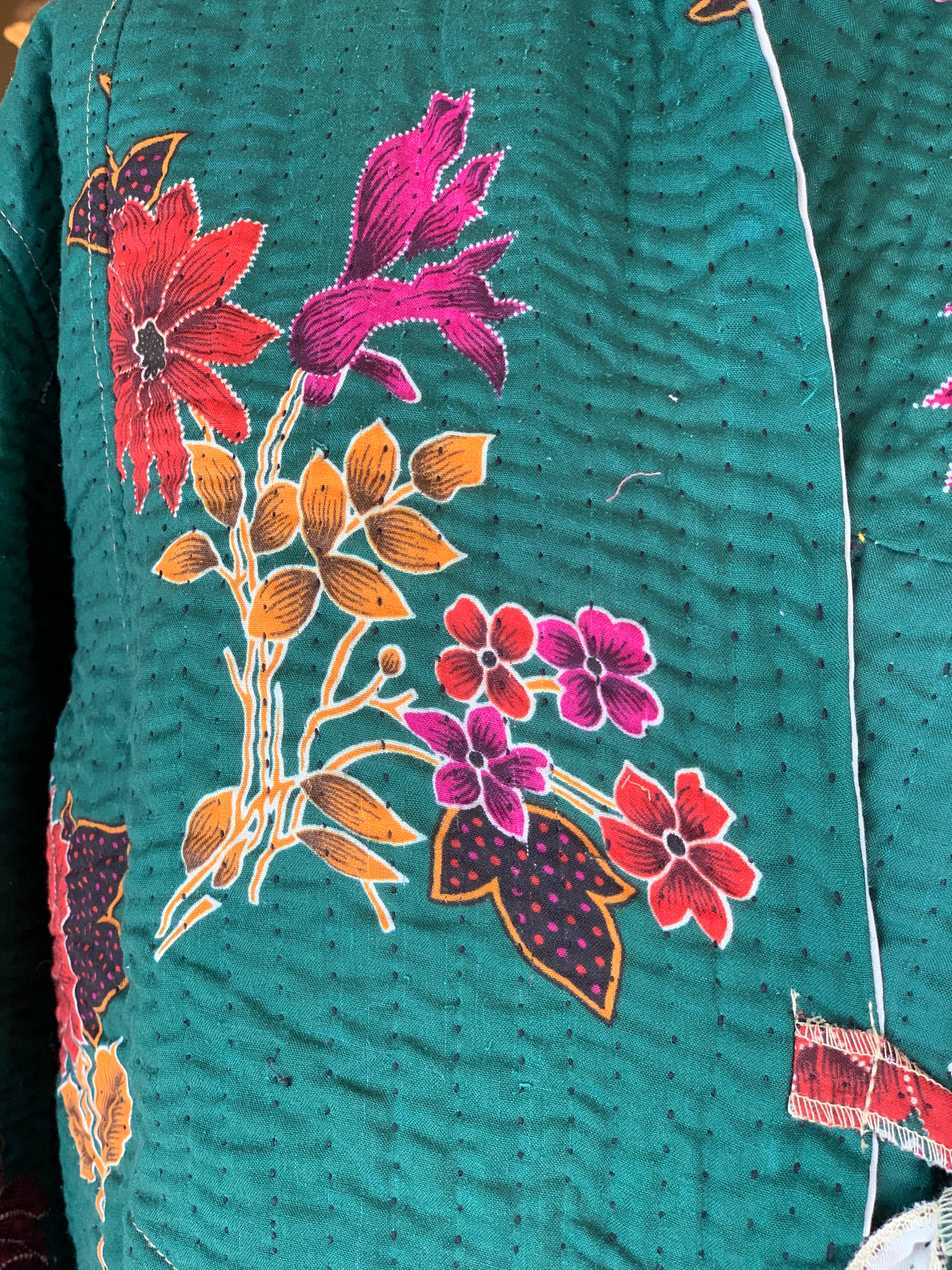 Boho Kimono Jacket - Handmade Kantha Textile No.5 in Green | Perfect for Festivals, Beach Cover-Ups & Boho Fashion