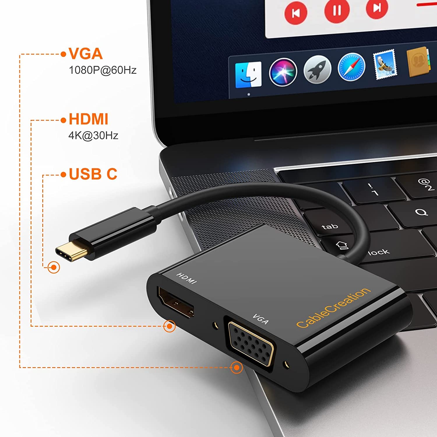 CableCreation USB C to HDMI VGA Adapter with Thunderbolt 3 Support - Dual Monitor Converter for MacBook Pro 2020, iPad Pro 2020, iPhone 15 Plus/15 Pro Max & Galaxy S22 Ultra - Perfect for Home Office, Gaming & Multi-Tasking