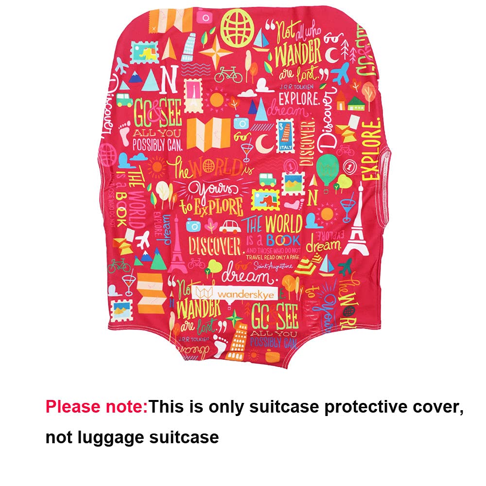 Elastic Travel Luggage Cover - Waterproof Suitcase Protective Case with Red Graffiti Design - Fits Most Medium Size Bags (18-24 inch) - Perfect for Airplane, Train & Bus Travel