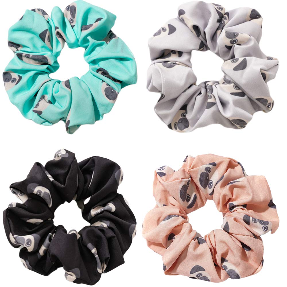 4 Pack Cute Pug Dog Scrunchies for Women & Girls - Cartoon Pet Hair Ties, Chiffon Hair Bands for Dog Lovers - Perfect for School, Work, and Everyday Fashion Accessories