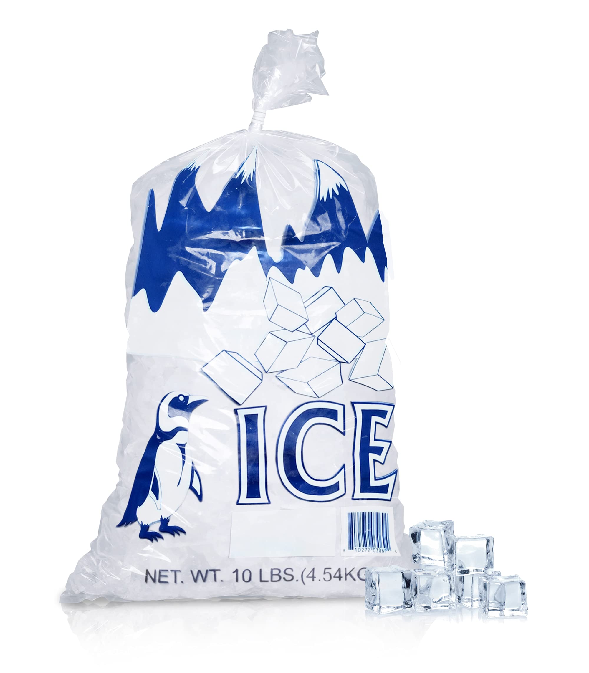 APQ 1000 Pack 12x21 Ice Bags with Twist Ties - 10 lbs Capacity, 1.7 Mil Food Grade Safe Plastic, Cool Penguin Design - Perfect for Party Drinks, Camping Coolers & Commercial Ice Storage