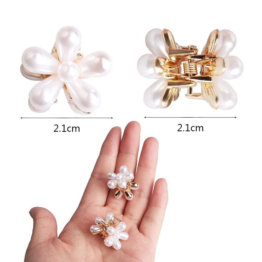 Elegant Pearl Hair Clips for Women & Girls - 6 Pack Mini Pearl Claw Clips with Floral Design, Perfect for Weddings, Parties & Everyday Use