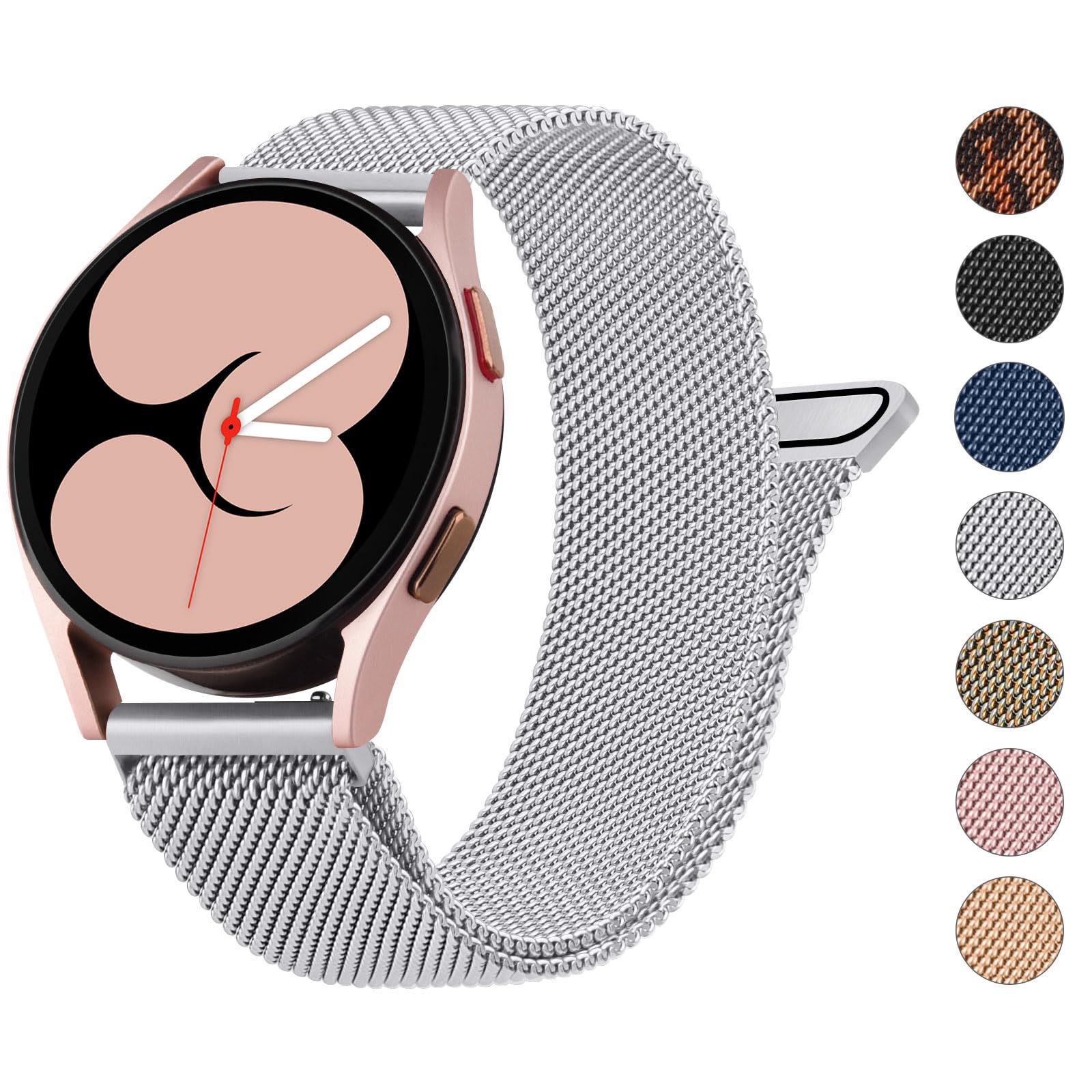 Samsung Galaxy Watch 4/5/6 Metal Strap - 20mm Adjustable Band for Men & Women | Gym & Office Wear (Silver)