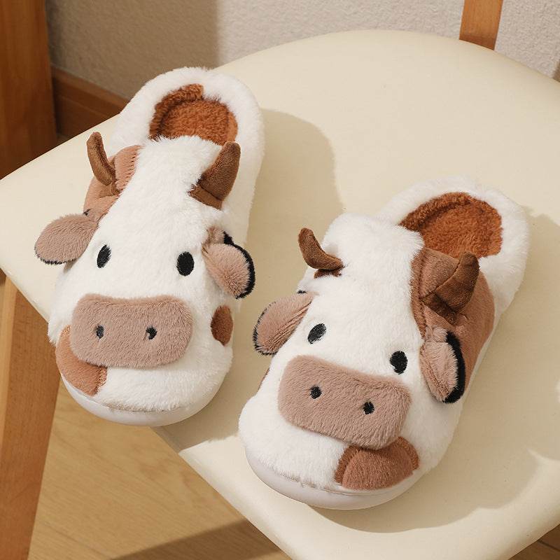 Fluffy Cow Slippers for Women & Men - Soft Cloudy House Shoes with Non-Slip Sole | Cozy Indoor/Outdoor Winter Slippers for Home, Office & Gift Giving