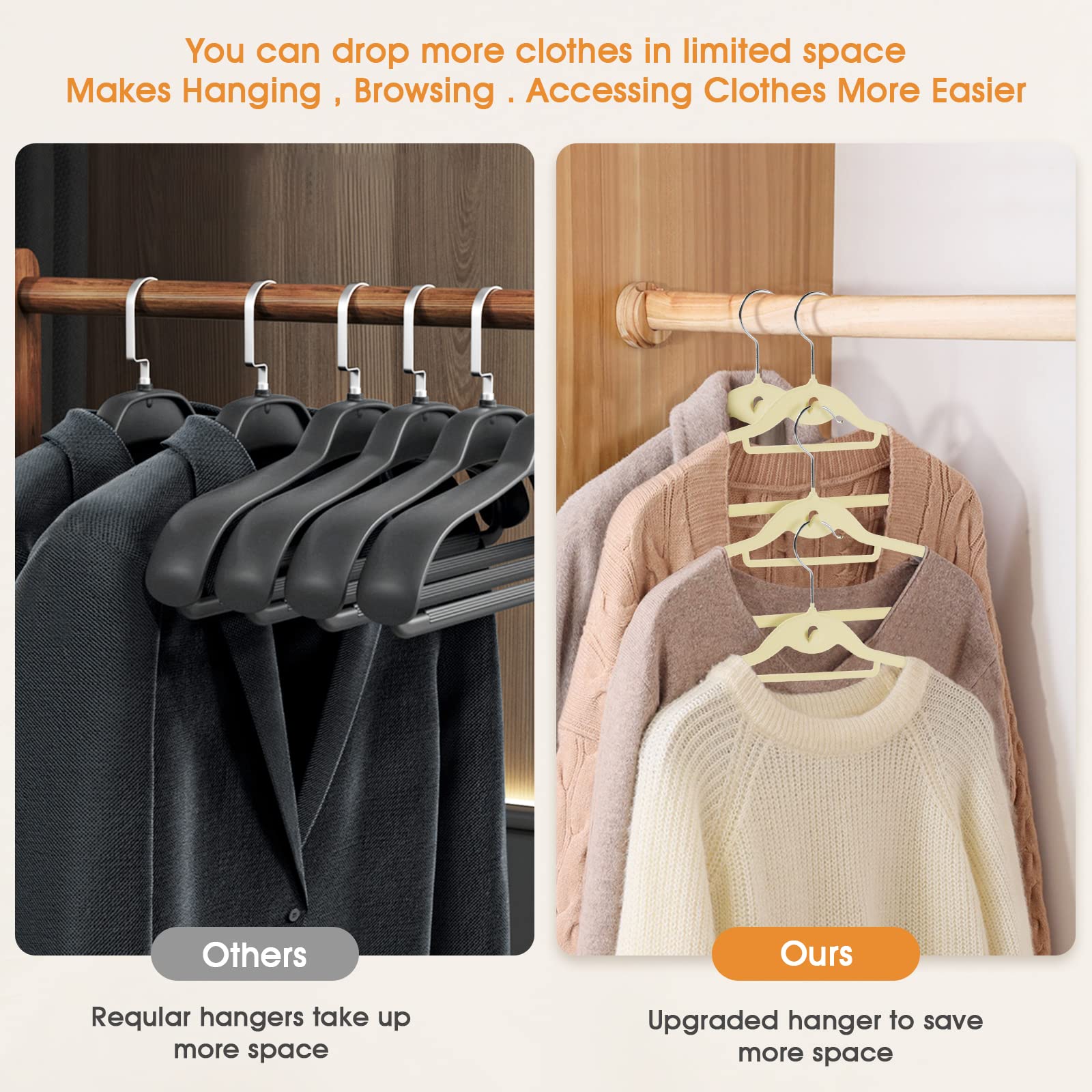 Velvet Clothing Hangers - Slim Stackable Non-Slip Beige Suit Hangers with 360° Swivel Hook | Heavy Duty Space Saving Closet Organizers for Adults (Pack of 20) | Perfect for Wardrobe Organization & Closet Storage Solutions