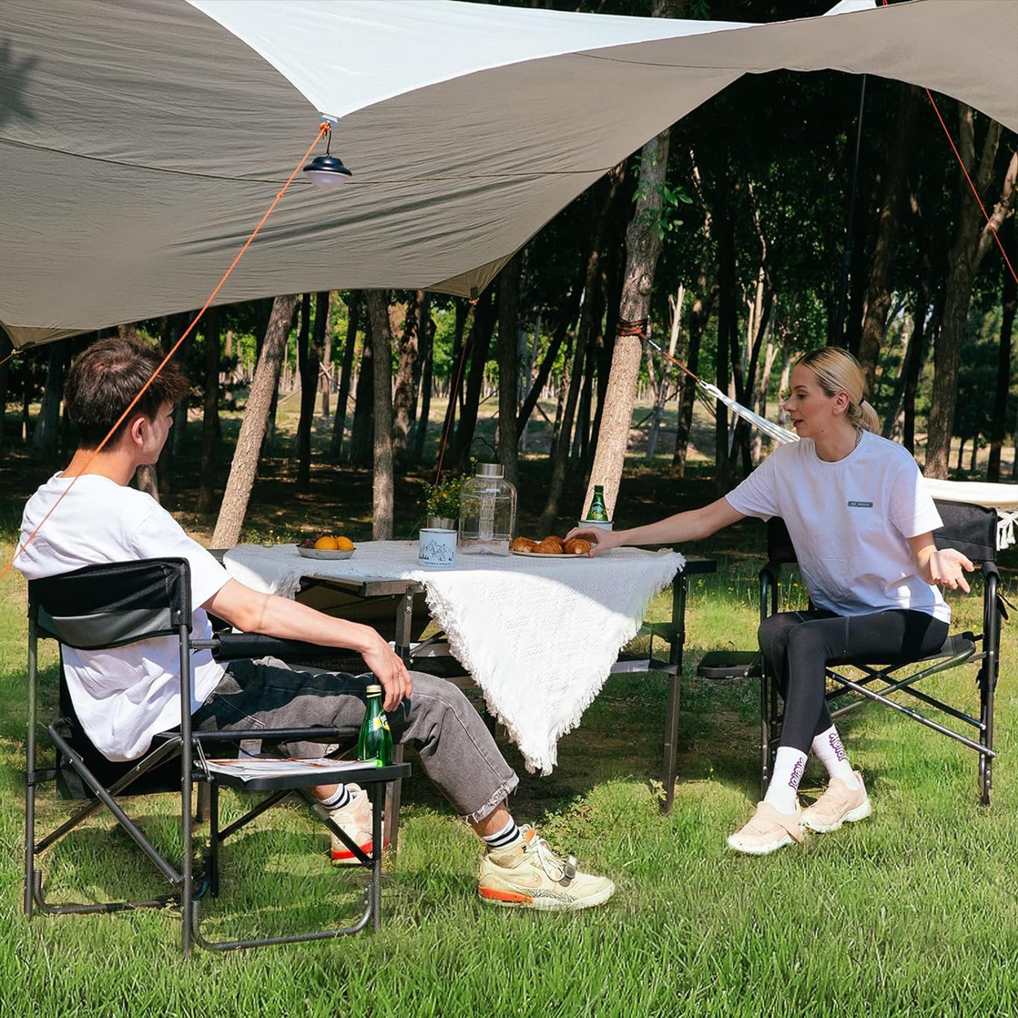 KingCamp 2-Pack Heavy Duty Folding Director Chairs with Side Table & Storage Pouch - Portable Outdoor Camping Chairs for Patio, Beach, Picnic, Backyard & Tailgating (Red)