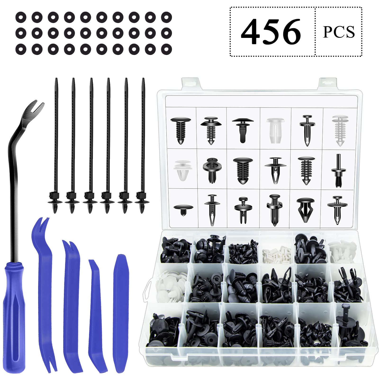 456-Piece Car Trim Removal Tool Kit - Auto Panel Door & Audio Clip Fastener Remover Set with Pry Tools for Push Pins - Perfect for Car Detailing, DIY Repairs & Stereo Installation