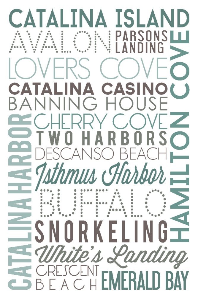 California Catalina Island Typography Metal Art - 16x24 Gallery Quality Aluminum Wall Decor for Home & Office | Coastal & Nautical Themed Interior Design