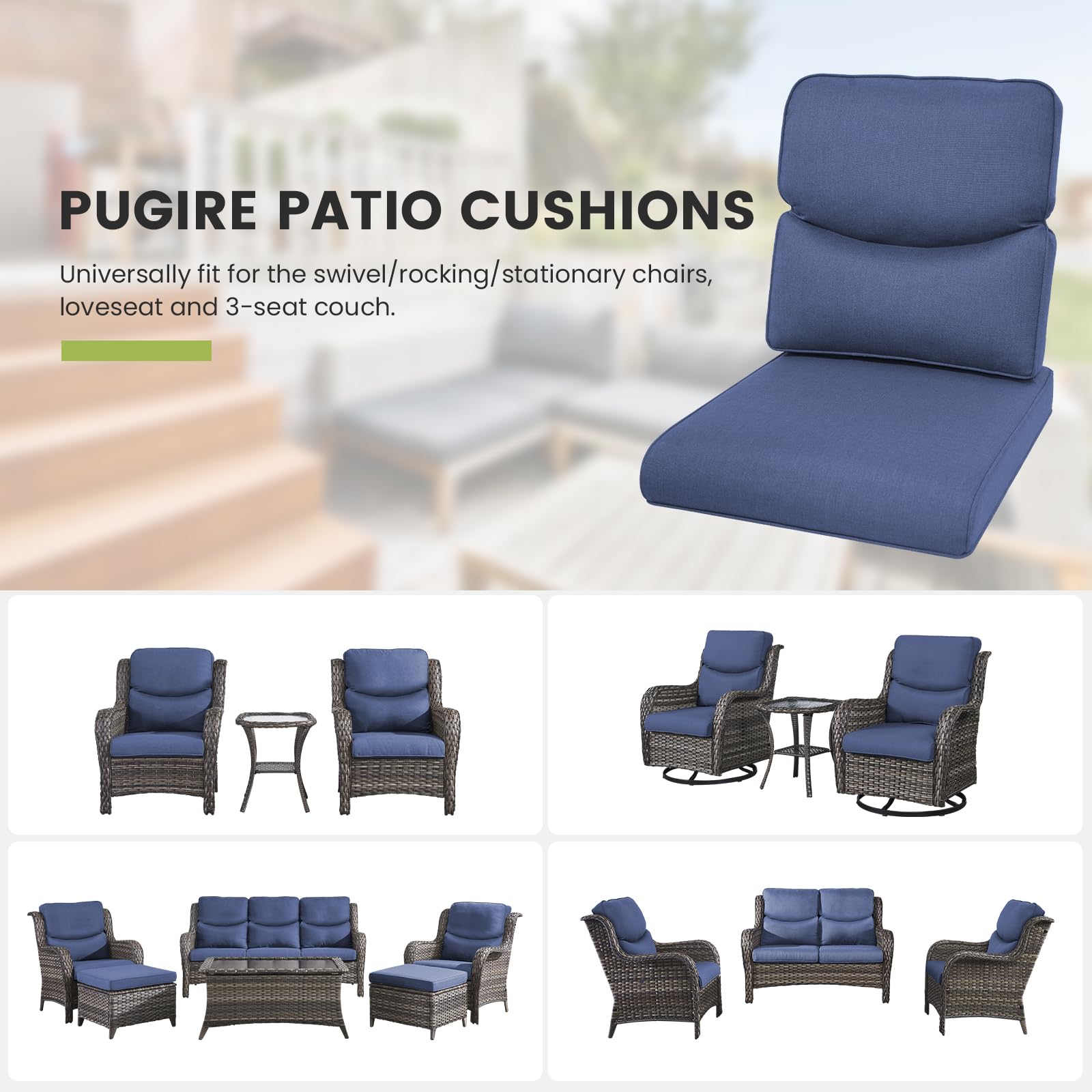 **Water-Resistant Outdoor Chair Cushions Set of 5 - 22x24 High Back Patio Cushions with Zipper Cover for Glider Rocking Chairs, Loveseat, 3-Seat Couch & L-Shape Sectional Sofa - Navy Blue/Smile - Perfect for Backyard, Deck & Poolside Relaxation**