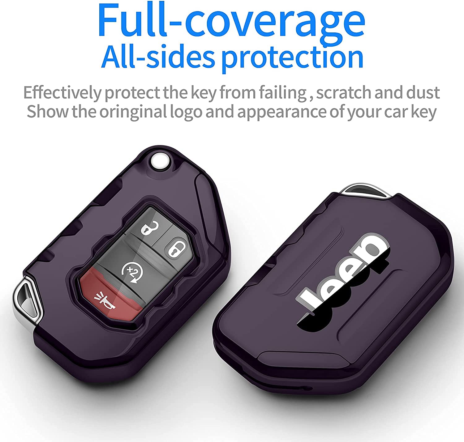 YaSeim Soft TPU Key Fob Cover Case - Compatible with 2018-2021 Jeep Gladiator JT, Wrangler JL/JLU Sahara & Rubicon Models - Durable Protective Keychain Accessory | Perfect for Off-Road Adventures, Daily Use & Key Protection