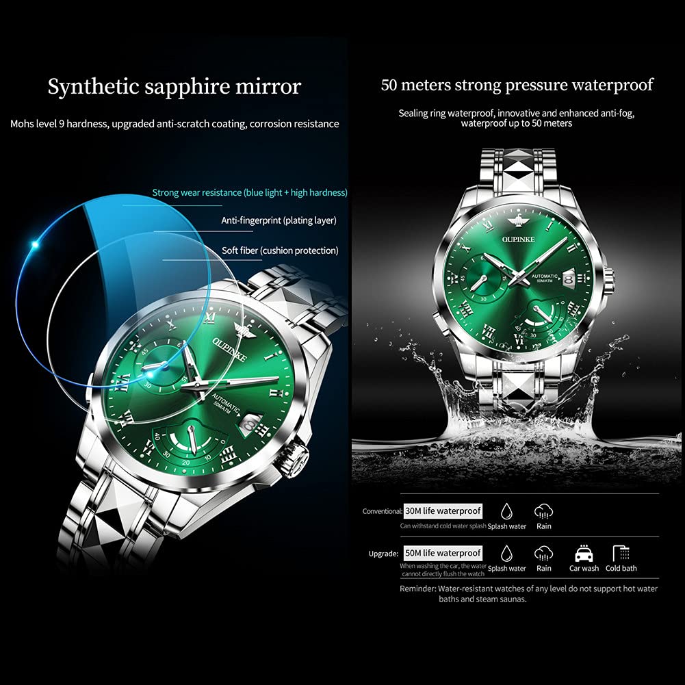 OUPINKE Automatic Self-Winding Watches for Men - Waterproof Mechanical Wristwatch with Stainless Steel Band | Perfect for Business, Casual & Formal Occasions