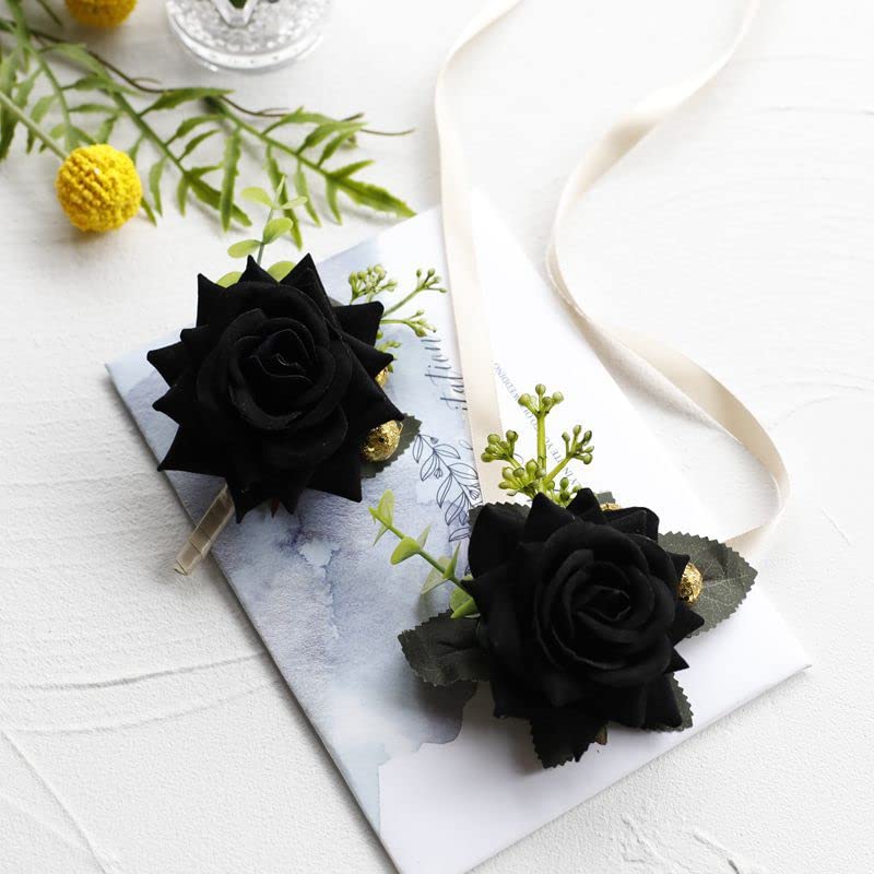 C Black Wrist Corsage and Boutonnieres