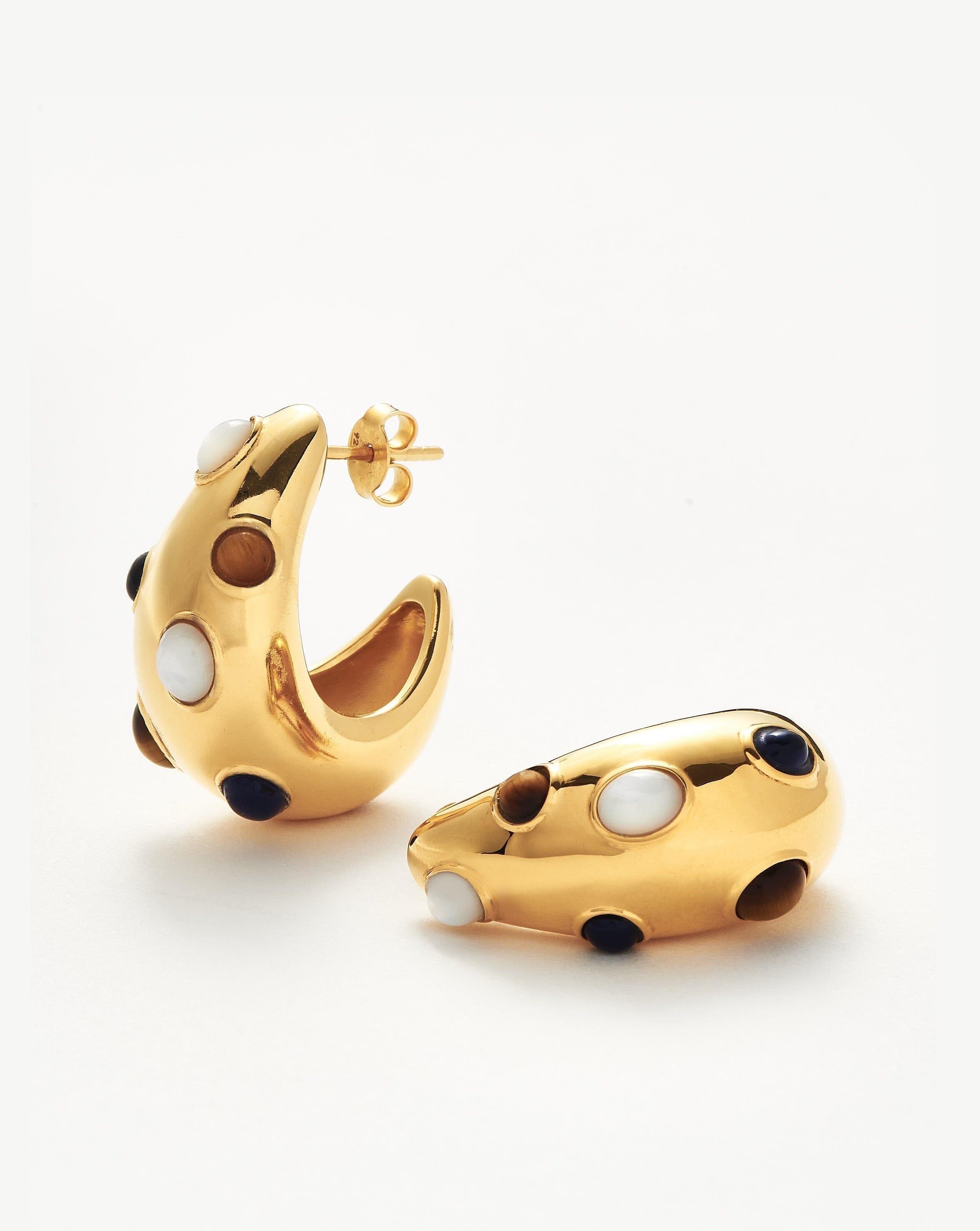 Savi Dome Medium Gemstone Hoop Earrings - 18k Gold Plated Jewelry for Women | Elegant Dangle Earrings for Party, Wedding & Everyday Wear