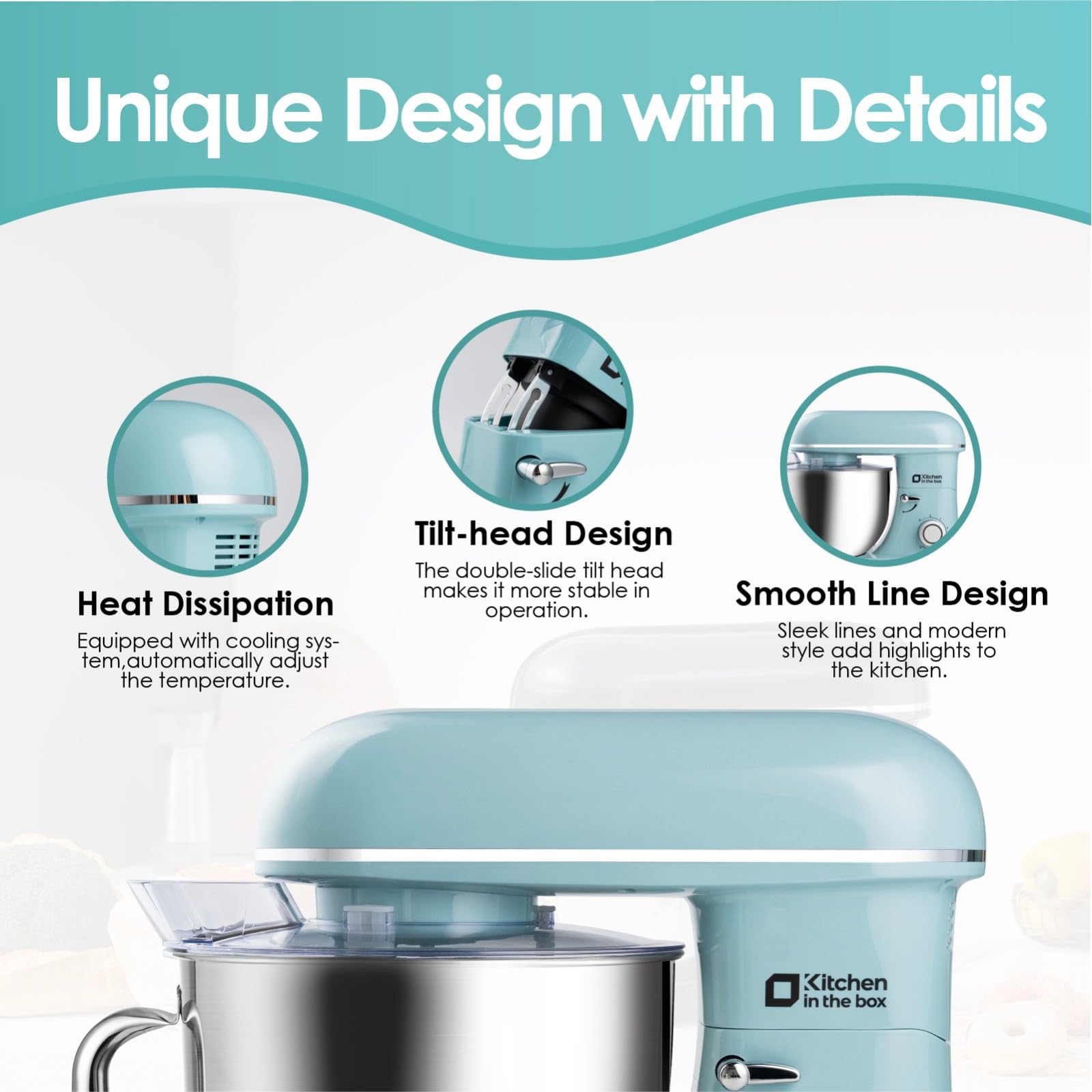 900W 8.5QT Stand Mixer - Powerful Electric Kitchen Mixer with 6 Speeds, Large Capacity, Includes Egg Whisk, Dough Hook & Flat Beater - Perfect for Baking, Kneading Dough, Whipping Cream & Mixing Ingredients (Blue) - Ideal for Home Bakers & Cooking Enthusiasts