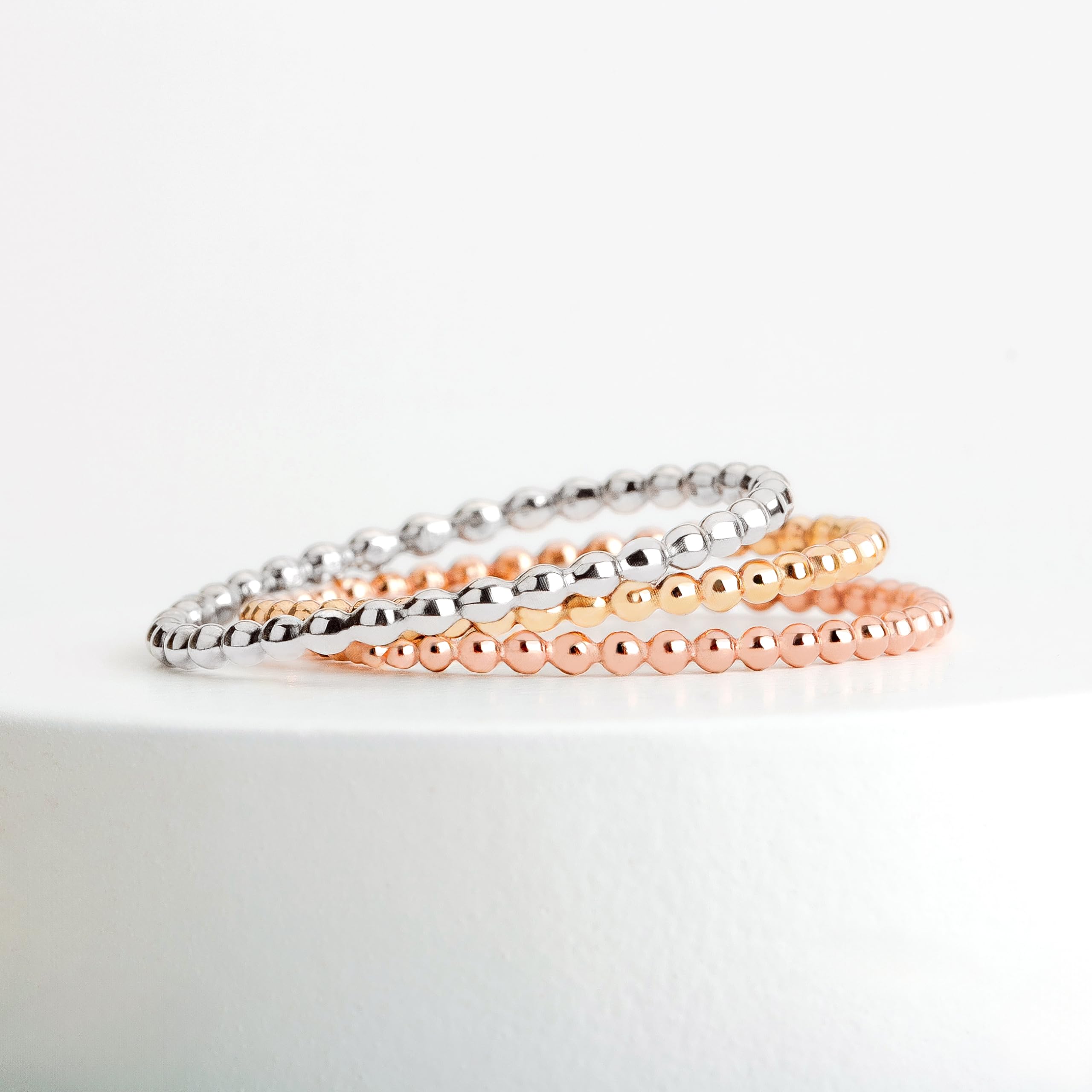 Dot Stacking Ring - Sterling Silver, Gold, or Rose Gold Dotted Beaded Stackable Band - Thin Skinny Midi Ring for Women - Size 2-12 (US) - Perfect for Everyday Wear, Layering & Gift Giving