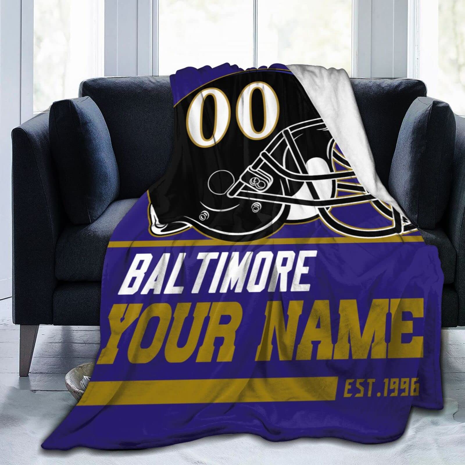 Custom Football Throw Blanket - Personalized Team Name & Number Blanket for Couch, Bed, or Wall Decor - Perfect Memorial Gift for Football Fans & Sports Lovers - Great for Game Day, Dorm Room, or Man Cave Decor