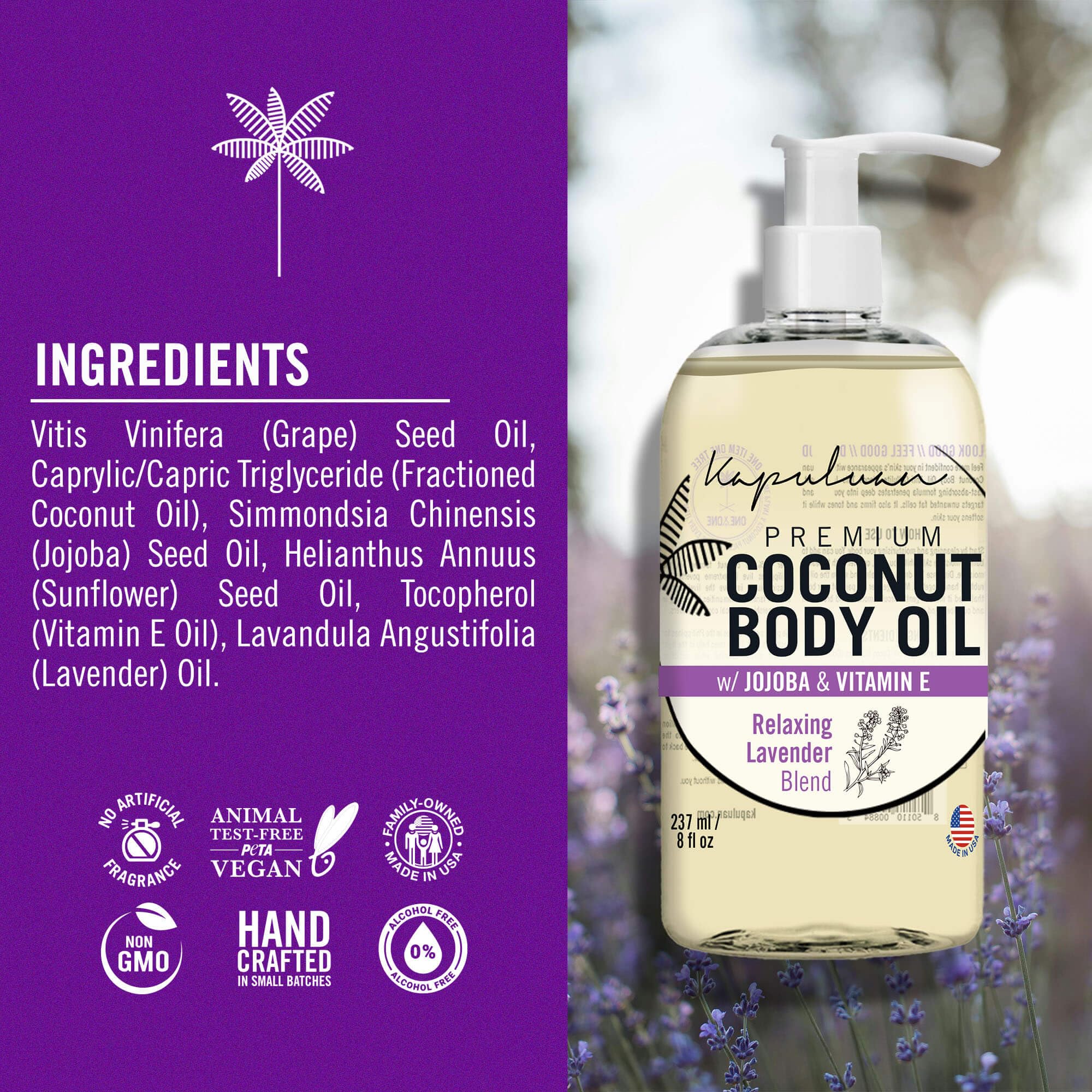 Relaxing Lavender Coconut Massage Body Oil for Stress Relief & Muscle Tension - 8oz Aromatherapy Essential Oil Blend for Spa, Yoga & Home Relaxation