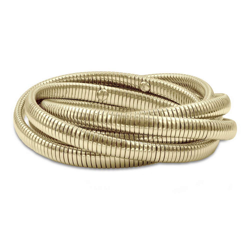 JR JOY & RACHEL 14K Gold Plated Stretch Bracelet - 6 Rows Twisted Design, High Polished Finish, 7.5 Inch Adjustable Bangle - Perfect for Women's Daily Wear, Gift Giving & Special Occasions
