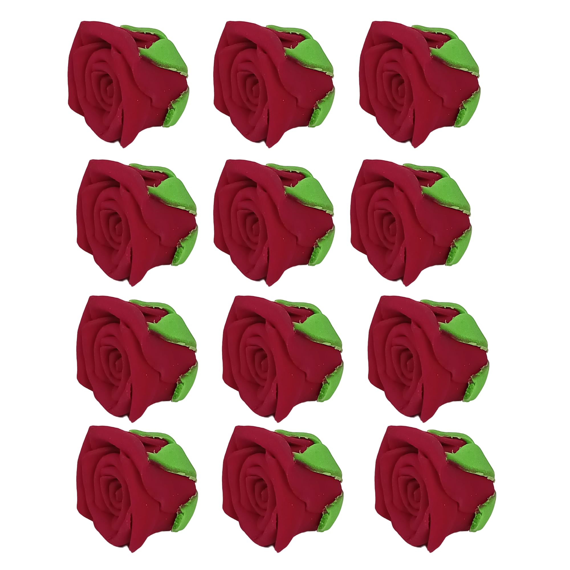 Edible Rose Cake Toppers - 12 Pack Deep Burgundy Sugar Flowers for Wedding Cakes, Cupcakes, Desserts & Special Occasion Decorations