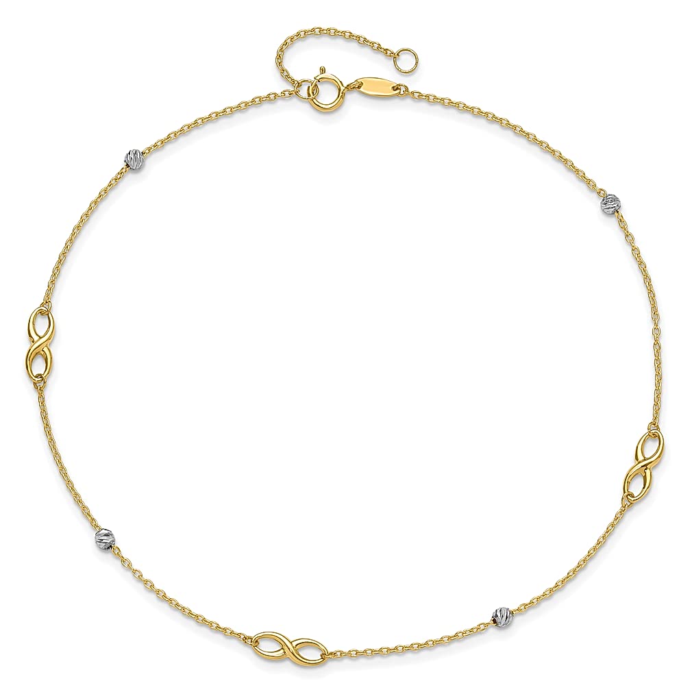 14K Solid Two Tone Gold Infinity Twisted Love Knot Anklet - 10 Inch Adjustable Summer Beach Foot Bracelet for Women | Perfect for Vacation, Wedding, Gift & Everyday Wear