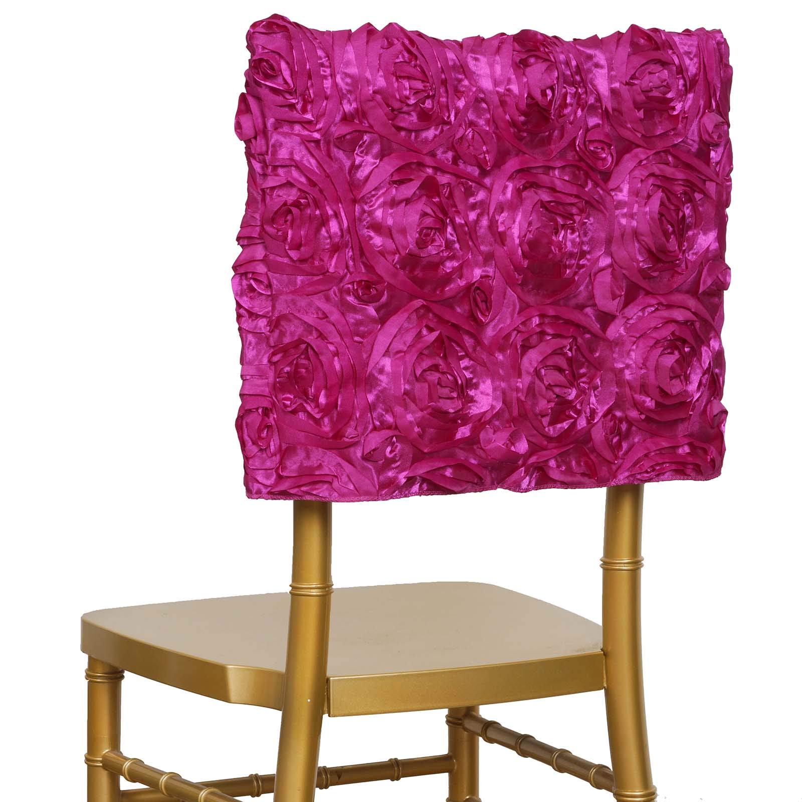 Efavormart 50pcs 3D Rosette Satin Chair Covers - Square Top Slipcovers for Chivari Chairs - Fuchsia Wedding Party Decorations - Perfect for Catering, Banquets & Special Events