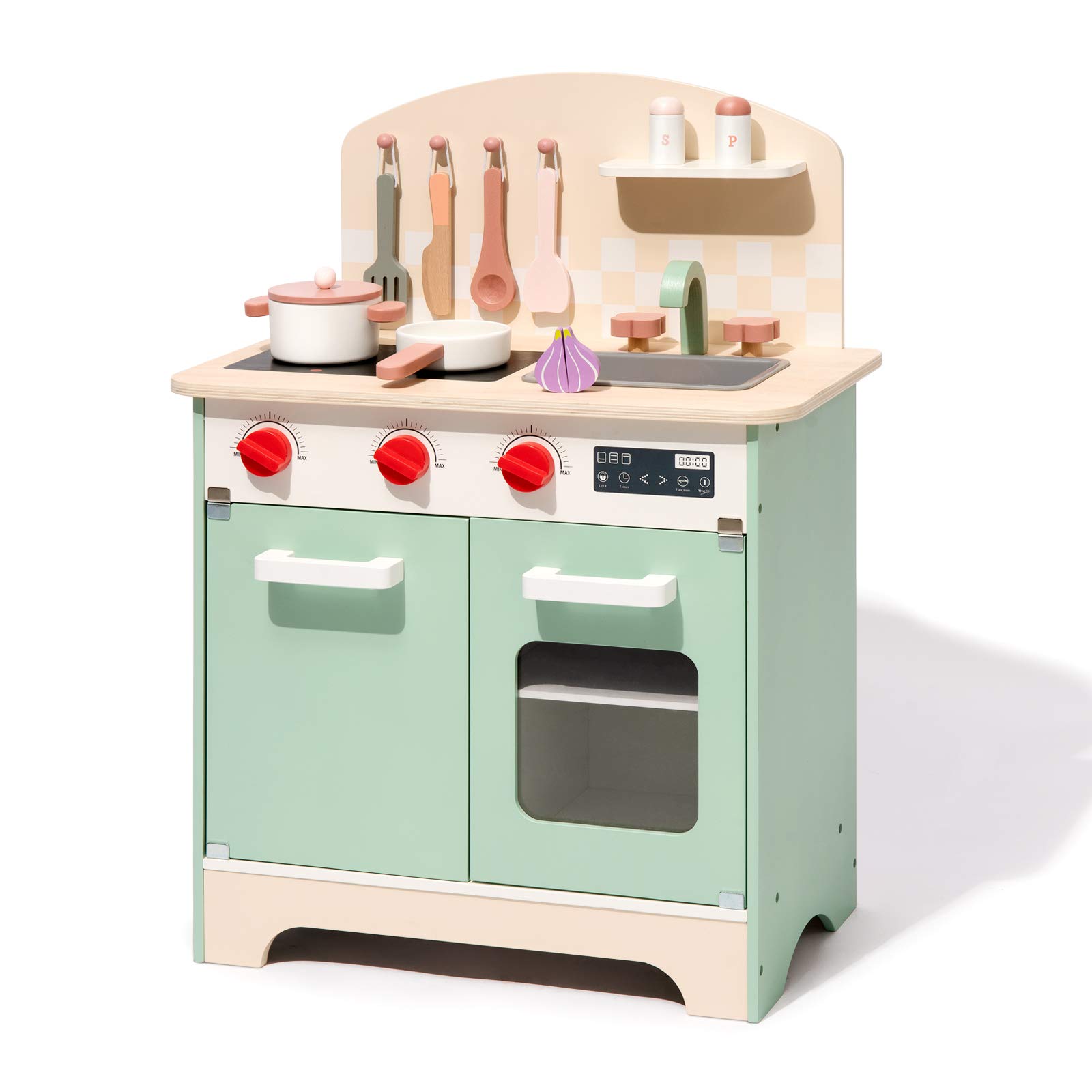 Wooden Kids Kitchen Playset - Pretend Play Toy for Toddlers & Girls - Perfect for Home & Preschool Play