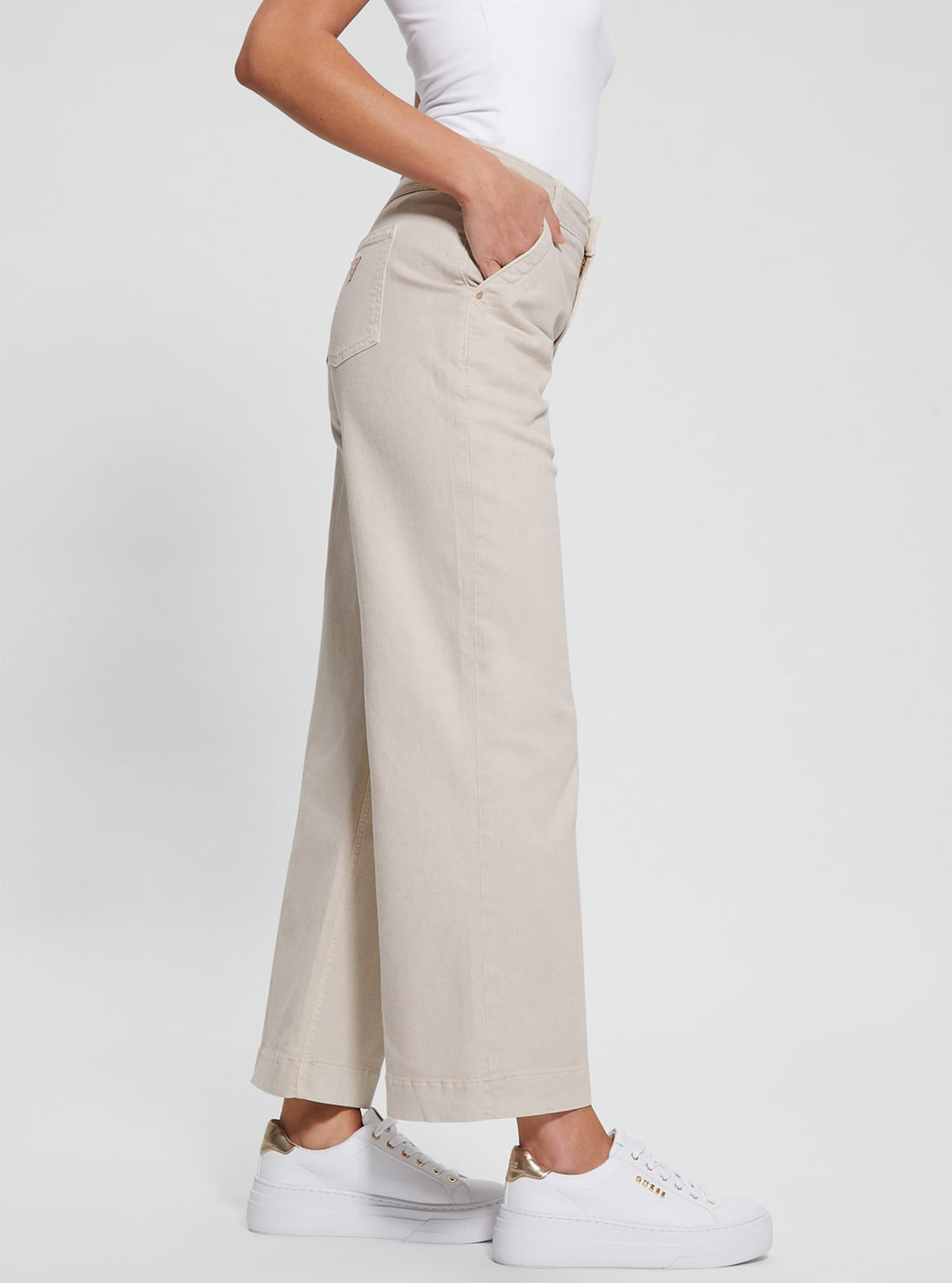 Beige Darma Wide Leg Pants for Women - High Waisted Linen Trousers with Pockets | Comfortable Lounge Pants for Yoga, Office & Casual Wear
