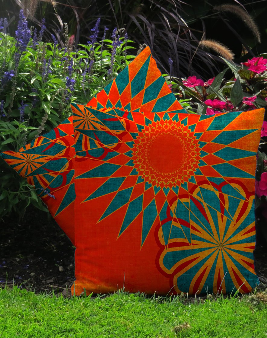 Handmade Boho Outdoor Throw Pillows Set of 2 - Orange Moroccan Style Decorative Cushions 20x20 Inches for Patio, Living Room & Bedroom Decor