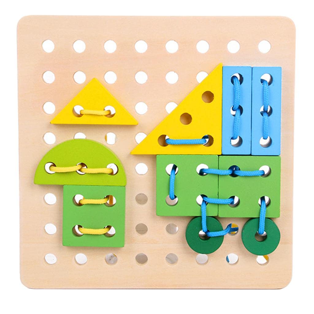 Enakshi Wooden Threading Board Toy - Montessori Lacing & Tracing Geometric Shapes Puzzle for Toddlers - Educational Preschool Learning Toy for Fine Motor Skills Development - Perfect for Home & Classroom Use