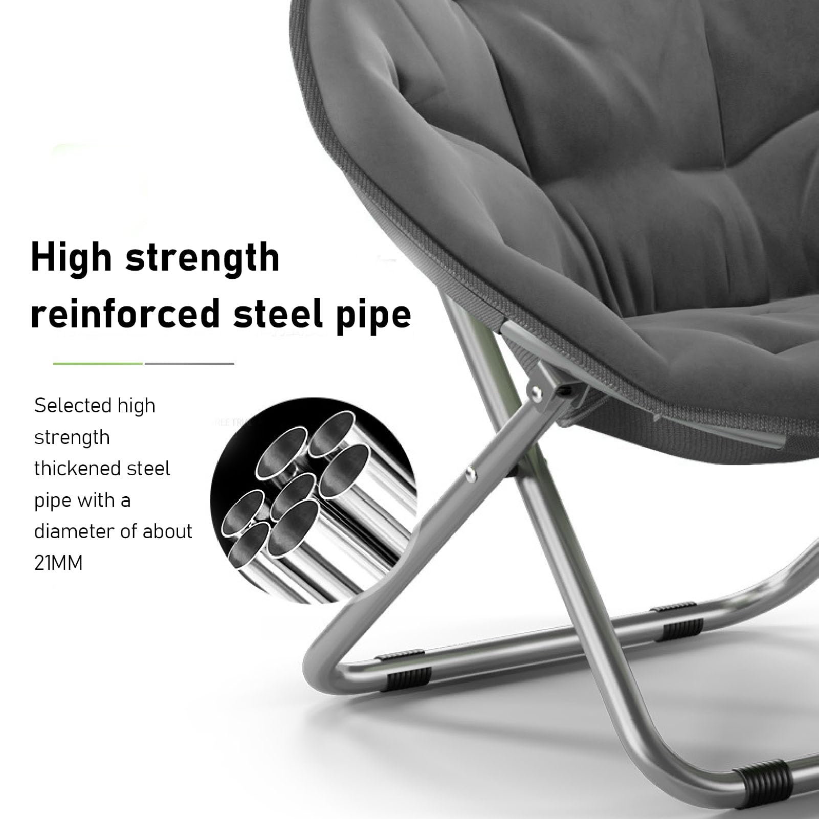 Steel Alloy Folding Chair - Oversized Round Padded Moon Chair with Soft Cushion | Portable & Stable Foldable Chair for Camping, Beach, Picnic, Outdoor Relaxation, Patio Lounging & Backyard Gatherings