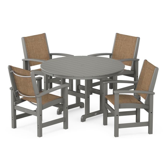 POLYWOOD Coastal 5-Piece Round Farmhouse Dining Set - Outdoor Patio Furniture for Backyard, Poolside & Beach House Dining
