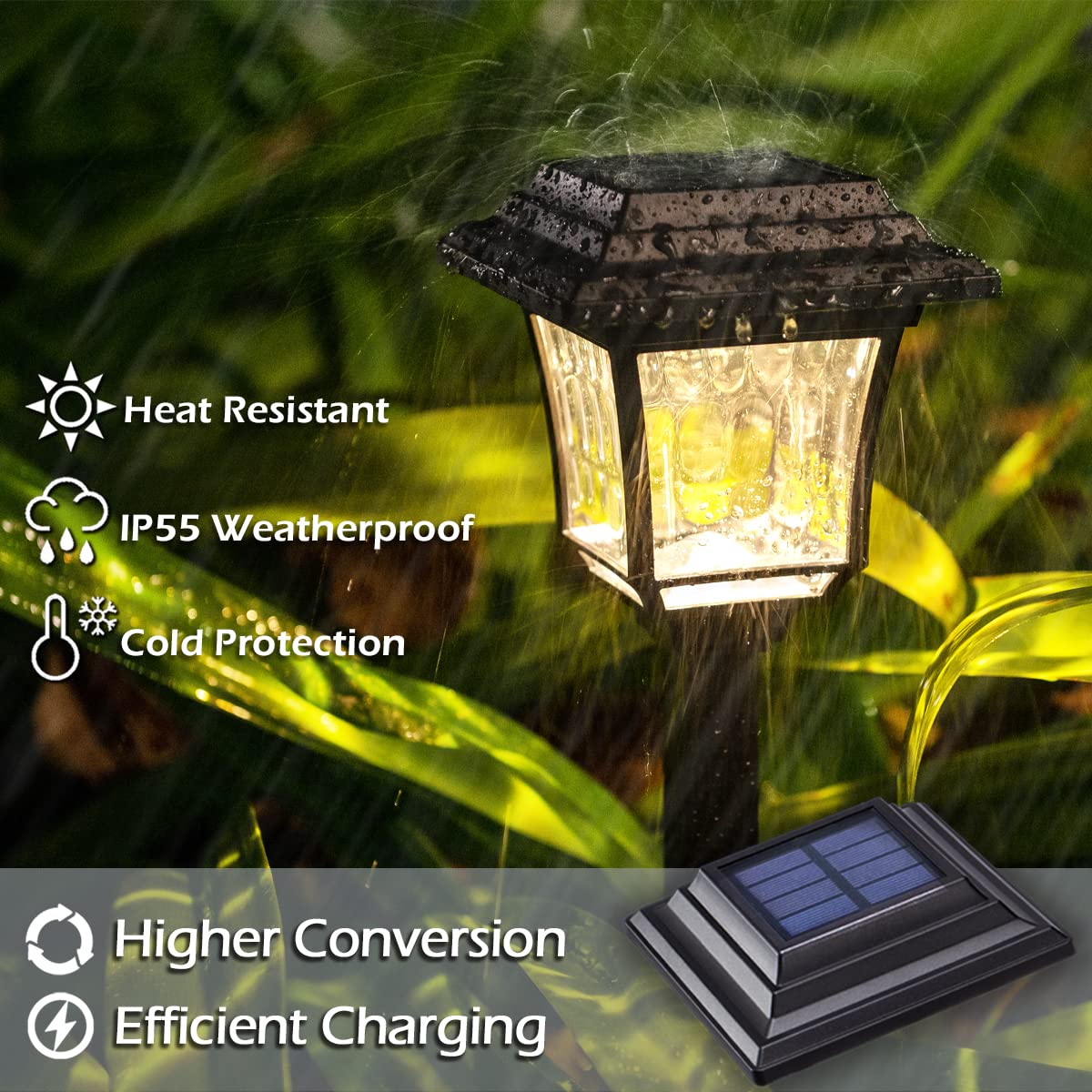 LeiDrail Solar Pathway Lights Outdoor - 8 Pack Black Waterproof Garden Lights with 2 Brightness Modes (4.3 x 4.3 x 16.2 Inches) for Yard, Patio, Walkway & Landscape Lighting | Weather-Resistant Solar Powered LED Lights for Driveway, Lawn, Deck & Backyard Decor