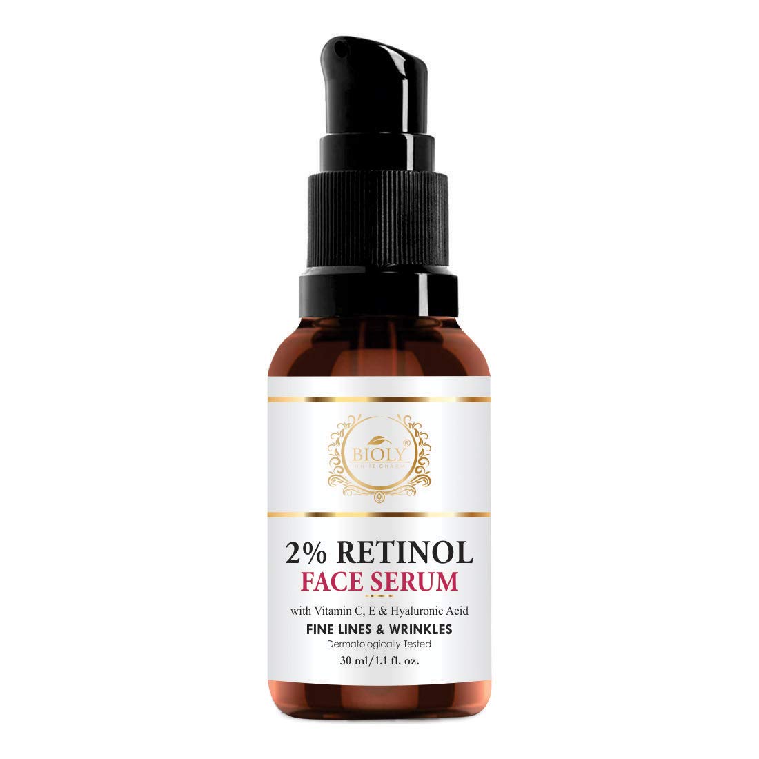 Bioly White Charm 2% Retinol Face Serum with Vitamin C, E & Hyaluronic Acid - Anti-Aging Treatment for Fine Lines & Wrinkles - 30ml - Brightening & Hydrating Skincare for Day & Night Use