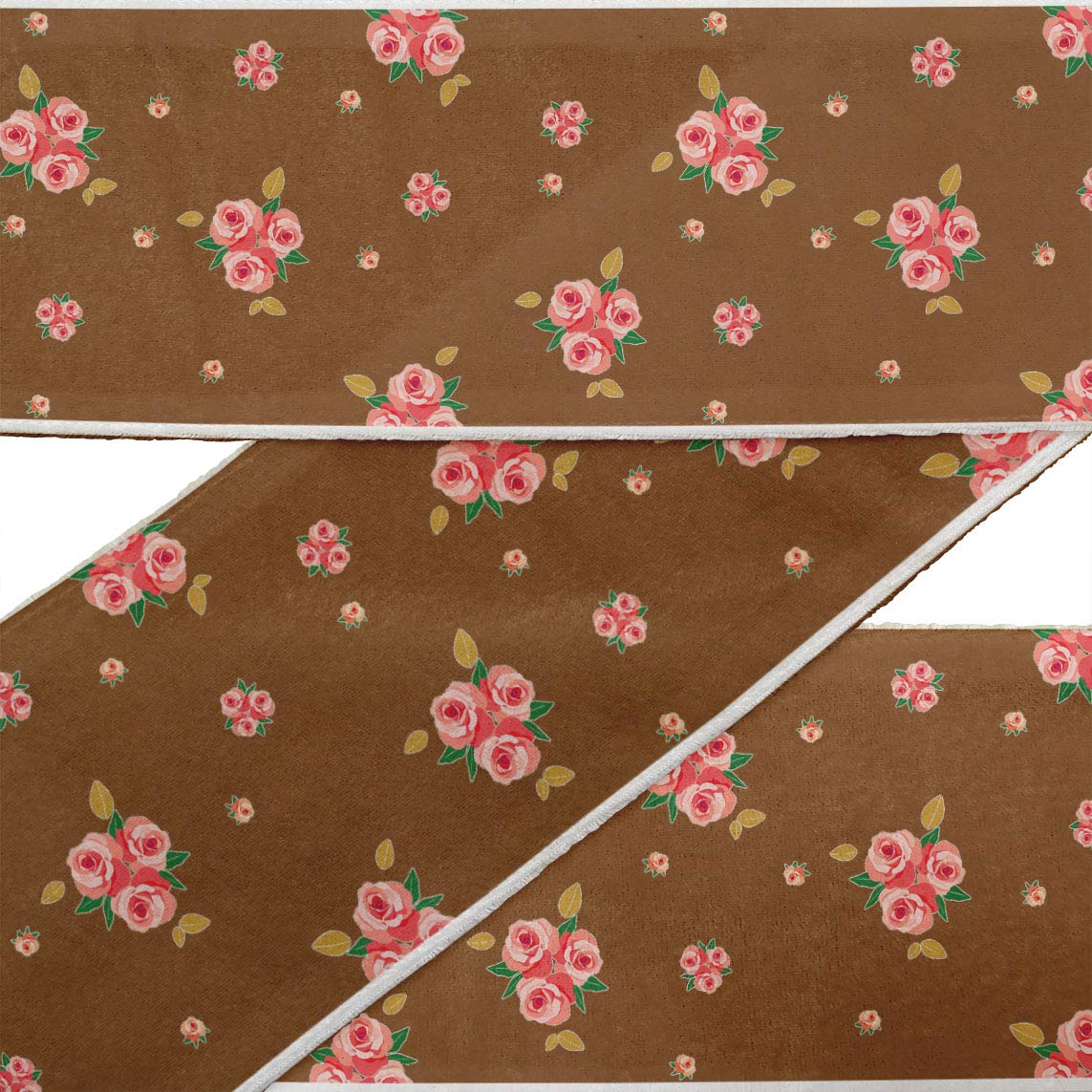 Indian Beautiful Art 9-Yard Dupion Fabric Lace - 3 Inch Brown Leaves & Rose Floral Printed Ribbon Trim for Crafts, Sewing Accessories | Perfect for DIY Projects, Gift Wrapping, and Home Decor