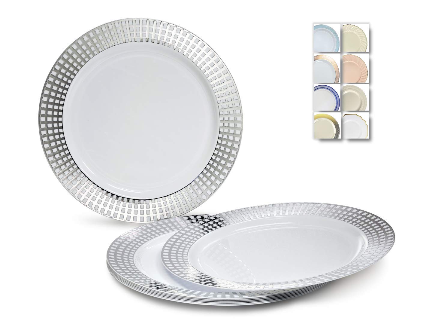 60 Pack Disposable Plastic Plates for Wedding & Party - 10.25 Inch Elegant White & Silver Dinner Plates | Perfect for Bridal Showers, Birthday Celebrations & Formal Events