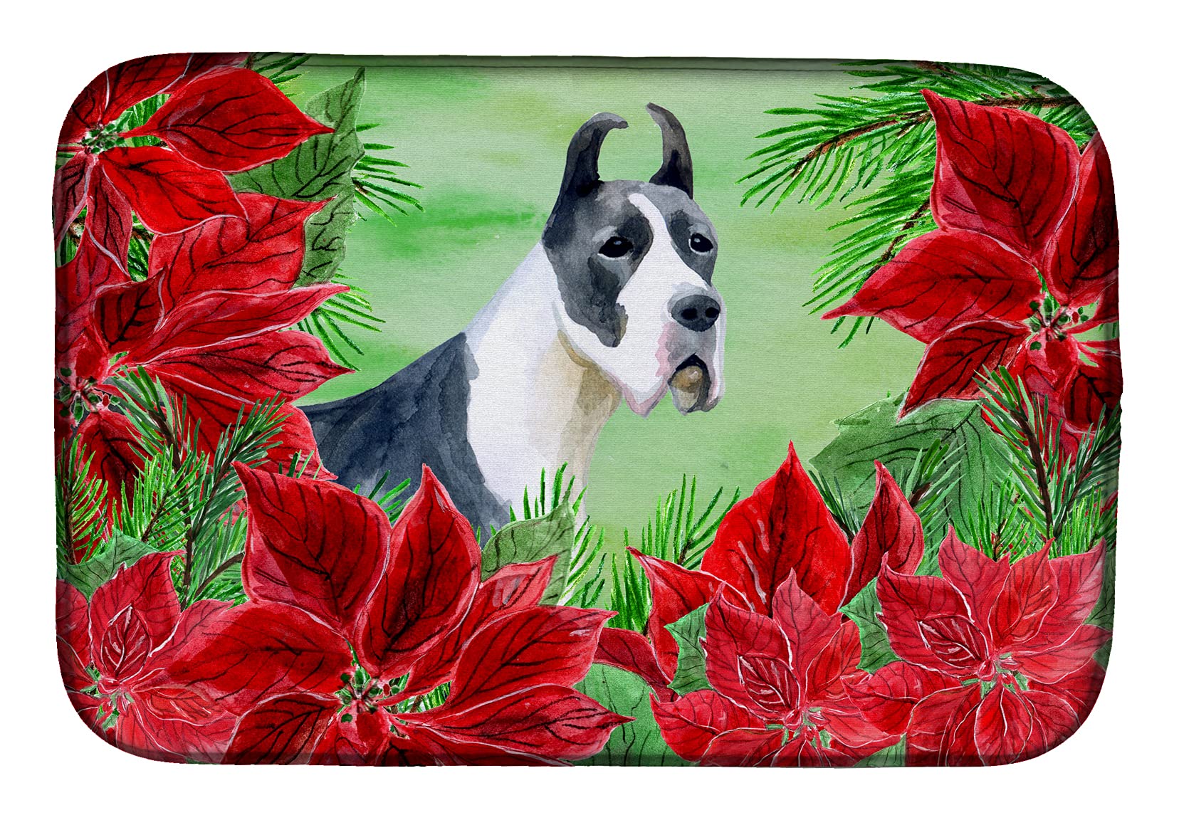 Harlequin Great Dane Poinsettas Dish Drying Mat - Absorbent Kitchen Counter Mat (14x21 Inch) for Dishes, Utensils & Cookware | Multicolor Non-Slip Countertop Protector | Perfect for Holiday Decor & Daily Kitchen Use