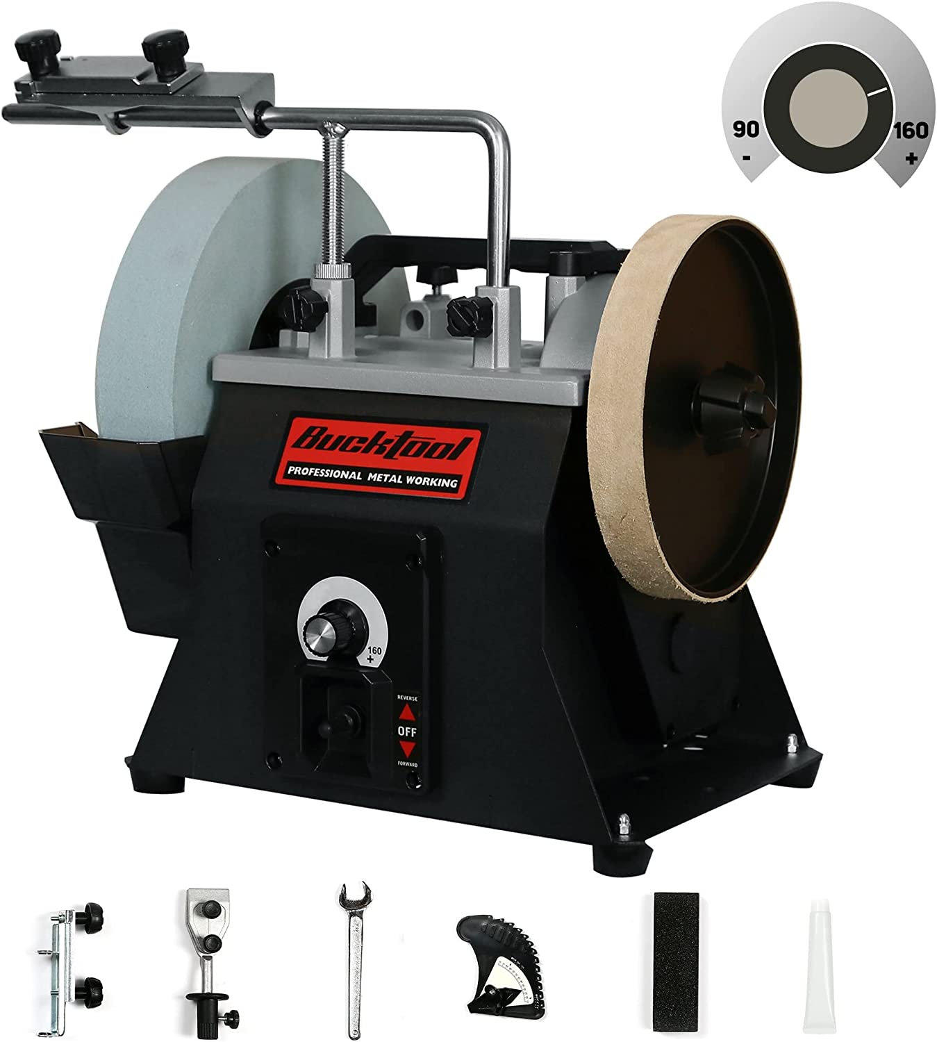 BUCKTOOL SCM8103 10 Inch Variable Speed Sharpening System - 1.2 Amp Two Direction Water Cooled Wet Stone Grinder for Knives, Tools & Chisels - Perfect for Home Workshops & Professional Sharpening Services